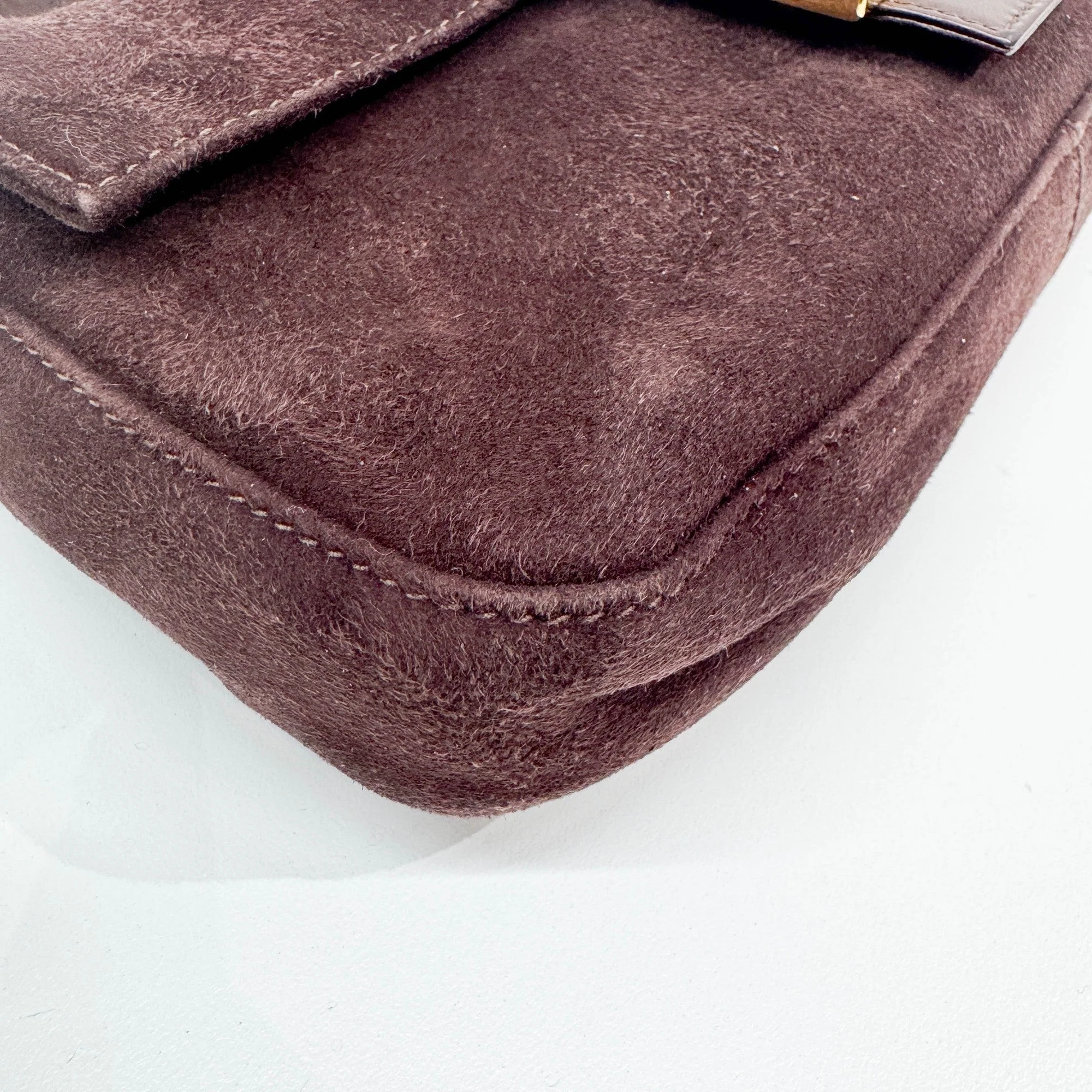 Baguette Brown Suede Shoulder Bag - Image 11