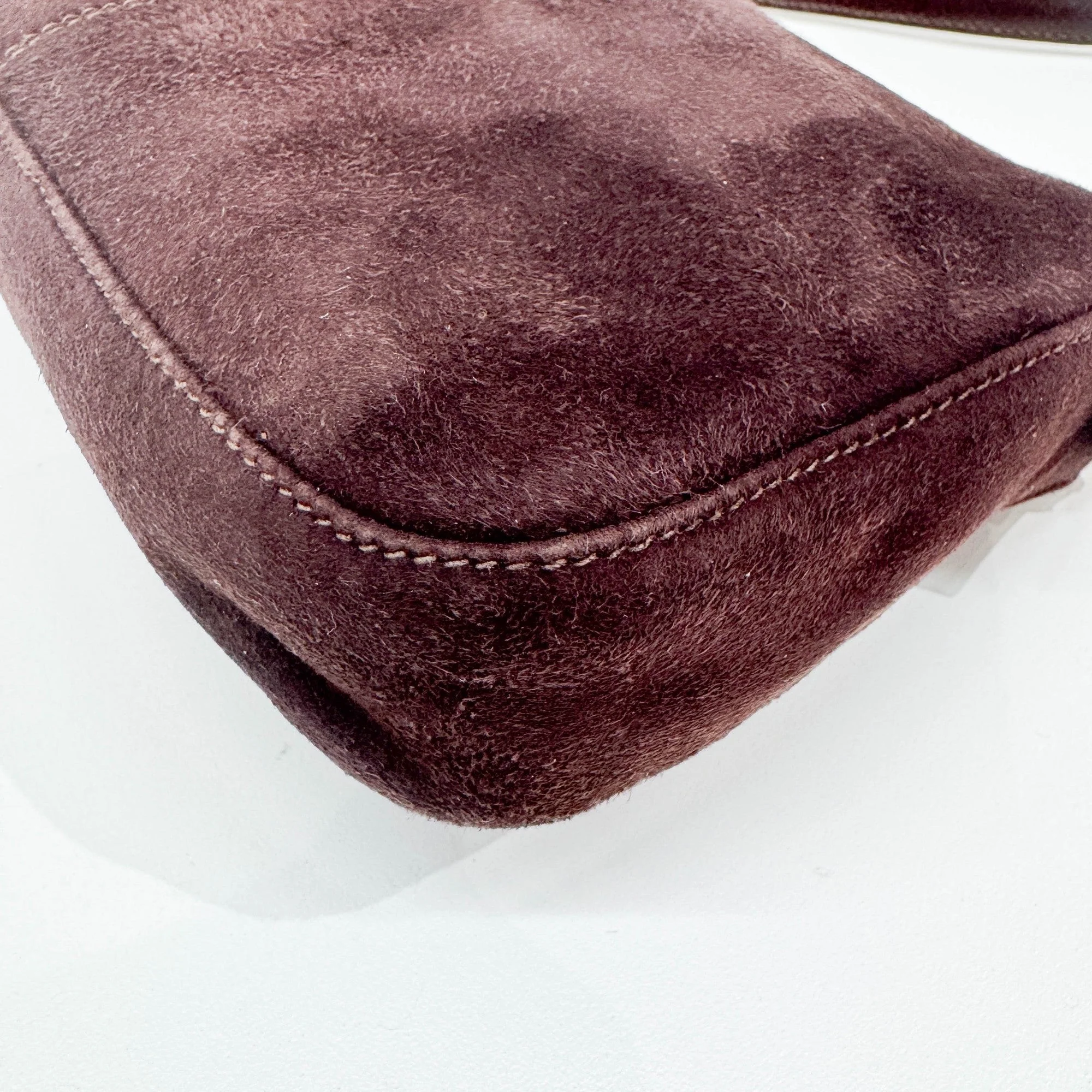 Baguette Brown Suede Shoulder Bag - Image 12