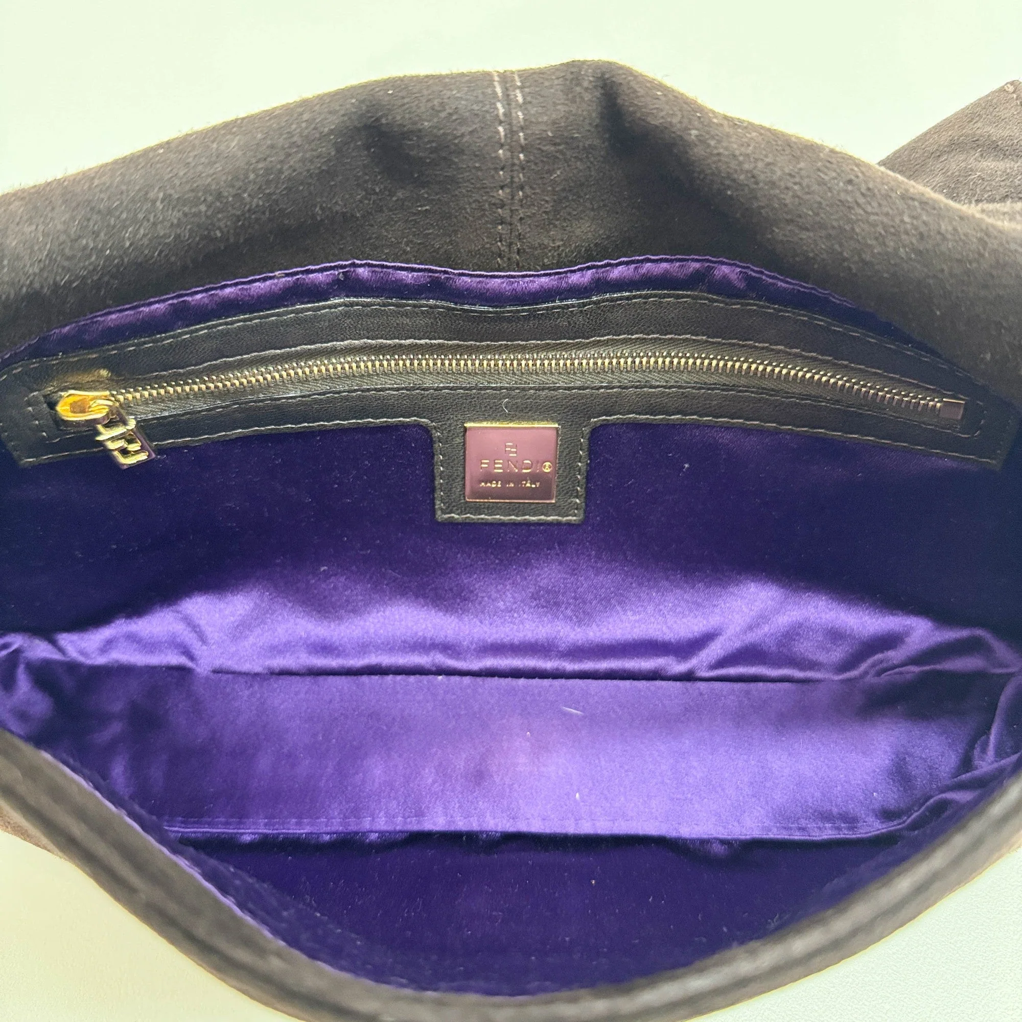 Baguette Brown Suede Shoulder Bag - Image 15