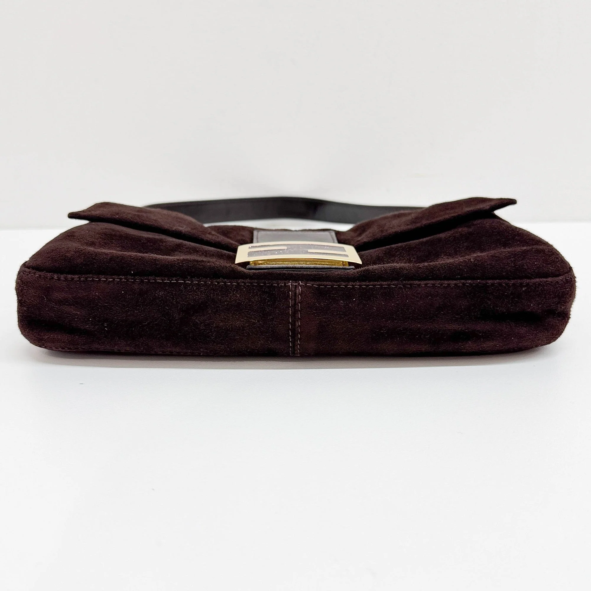 Baguette Brown Suede Shoulder Bag - Image 8