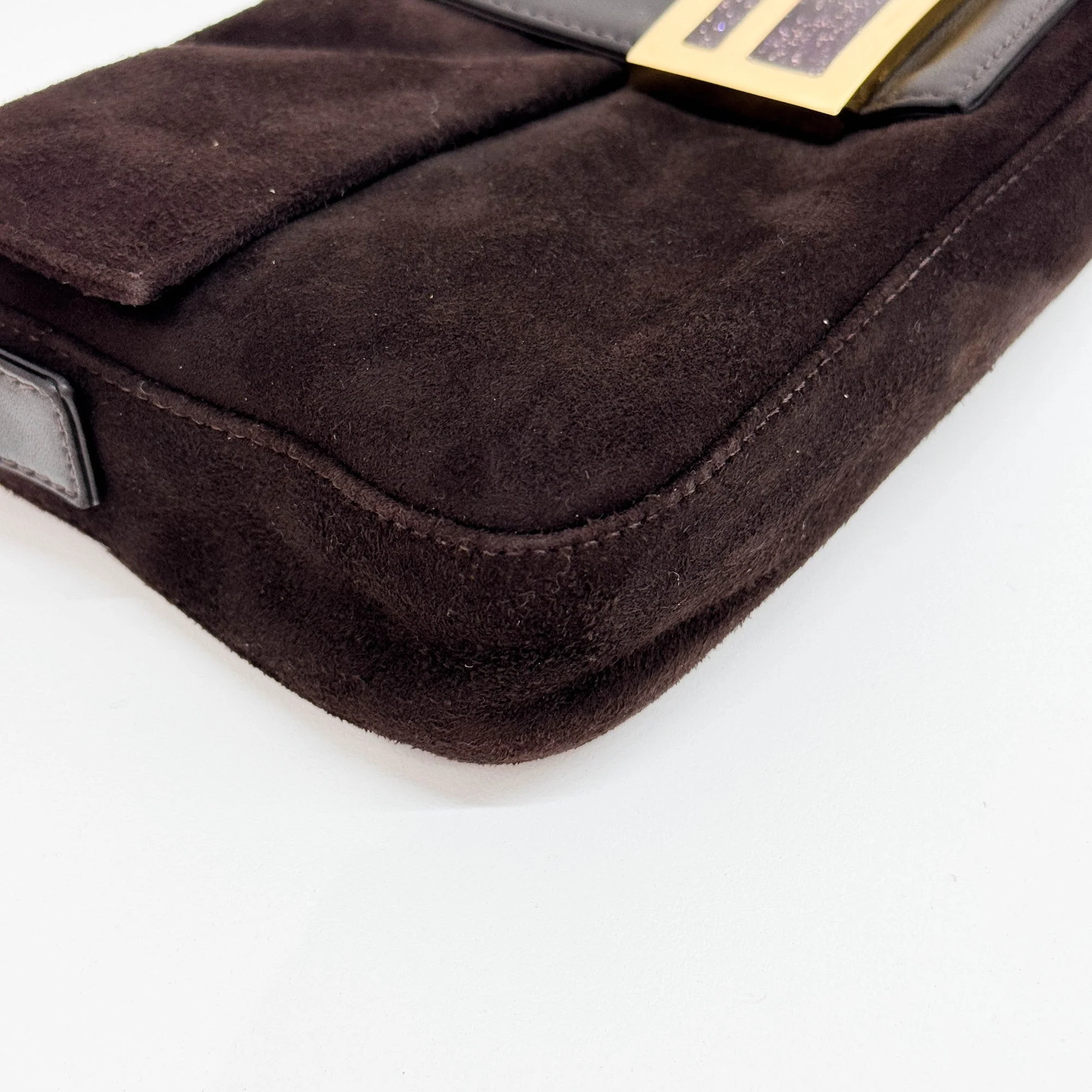 Baguette Brown Suede Shoulder Bag - Image 9
