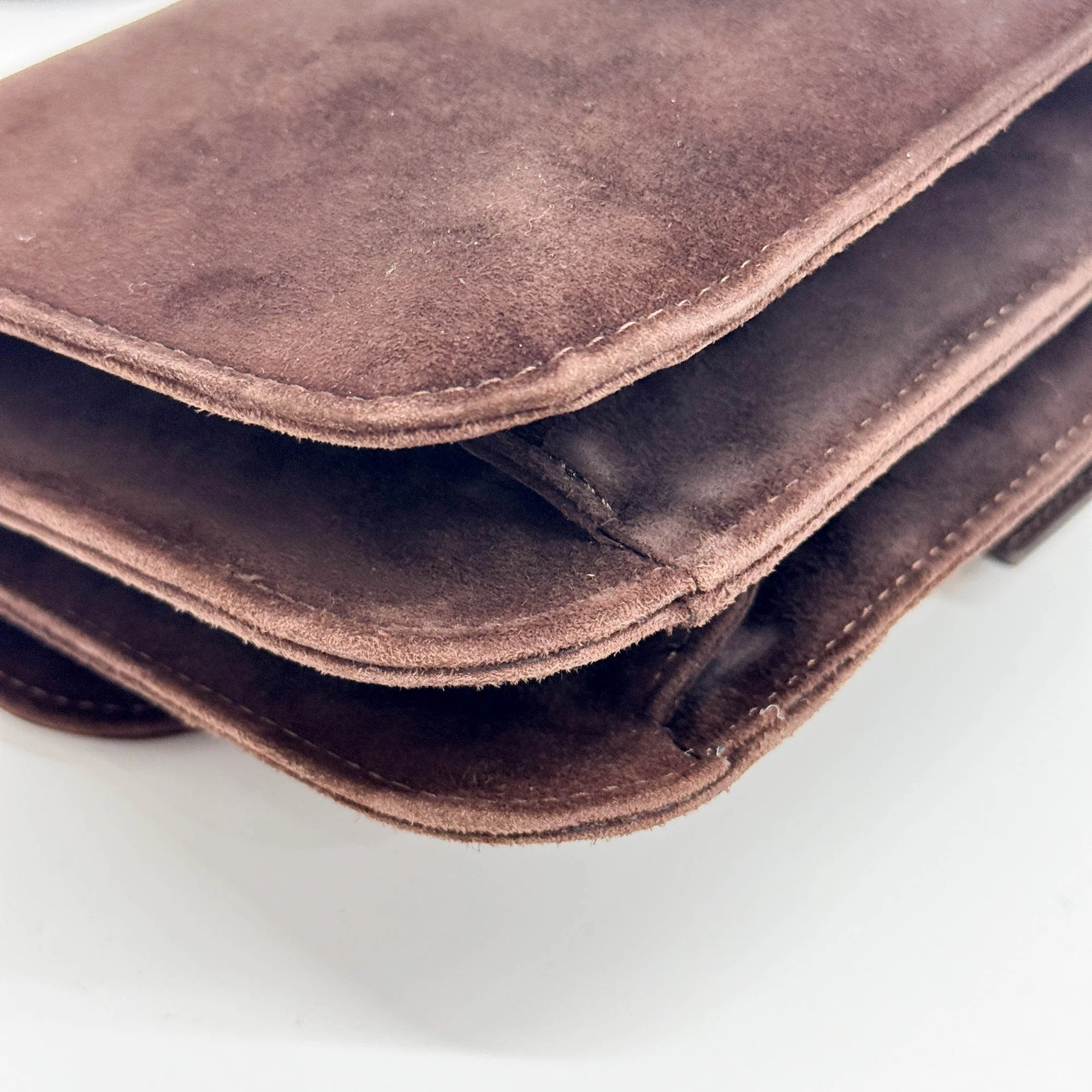 Baguette Brown Suede Shoulder Bag - Image 11