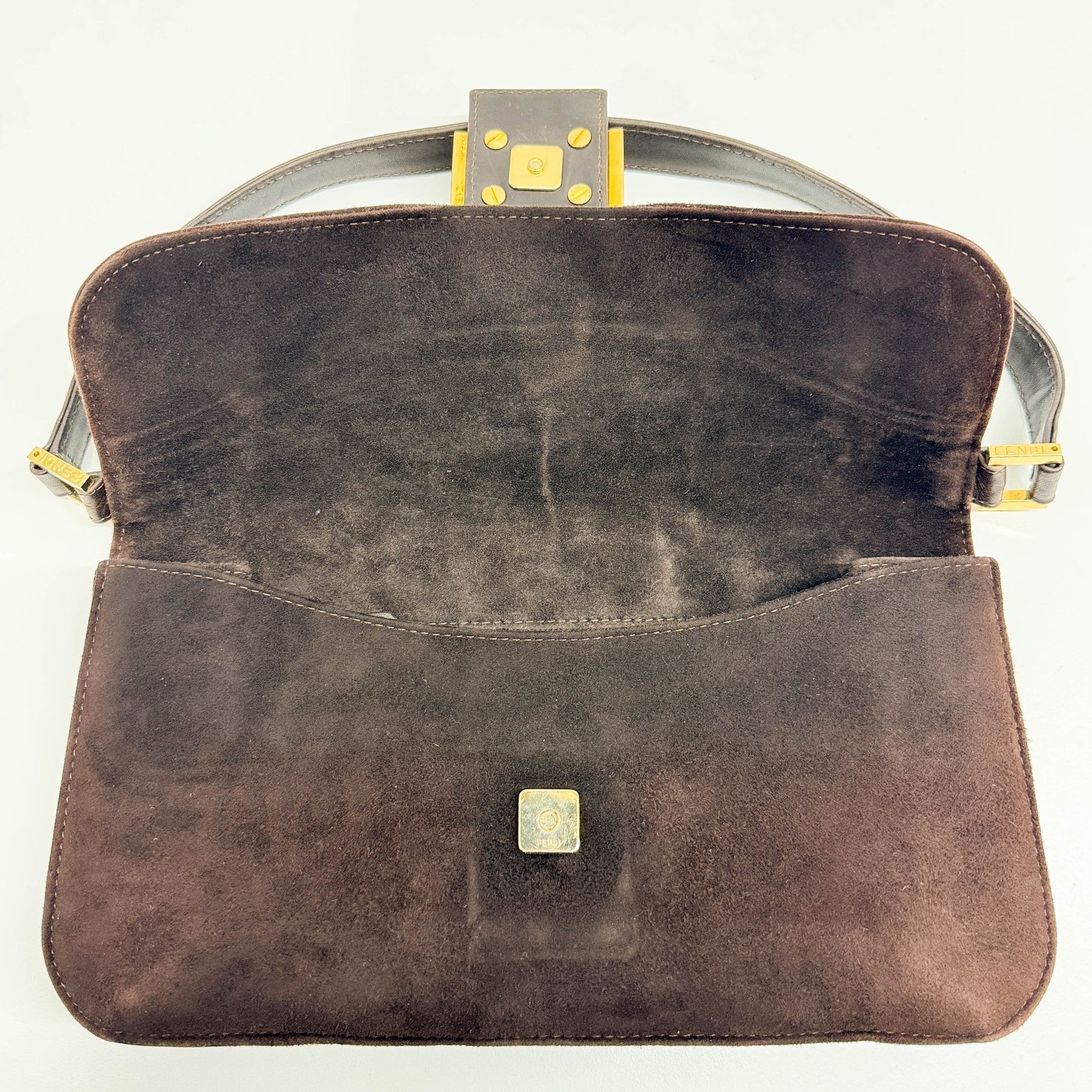 Baguette Brown Suede Shoulder Bag - Image 12