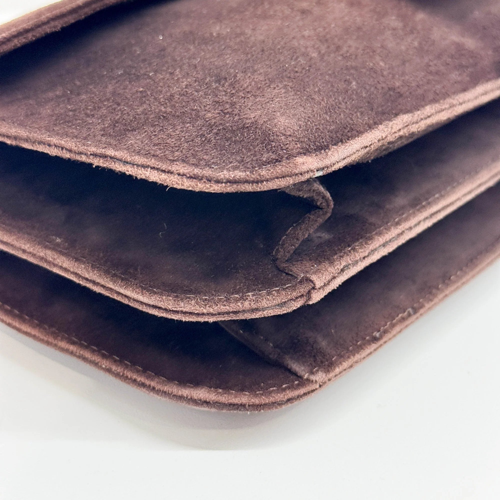 Baguette Brown Suede Shoulder Bag - Image 8