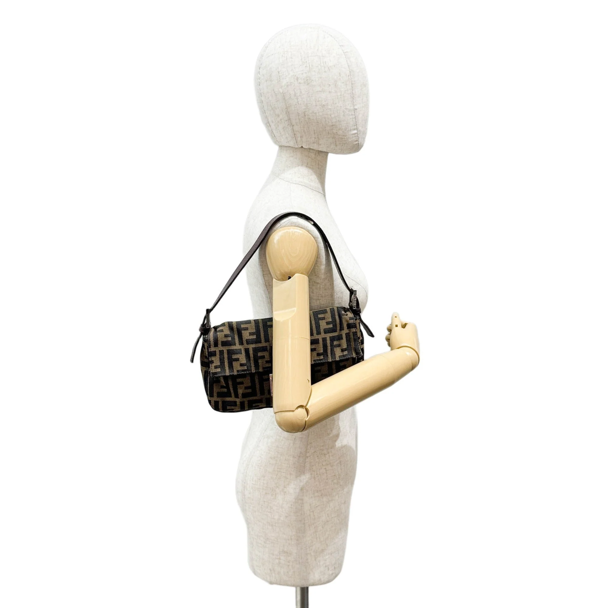 Baguette Brown Zucca Canvas Shoulder Bag - Image 3