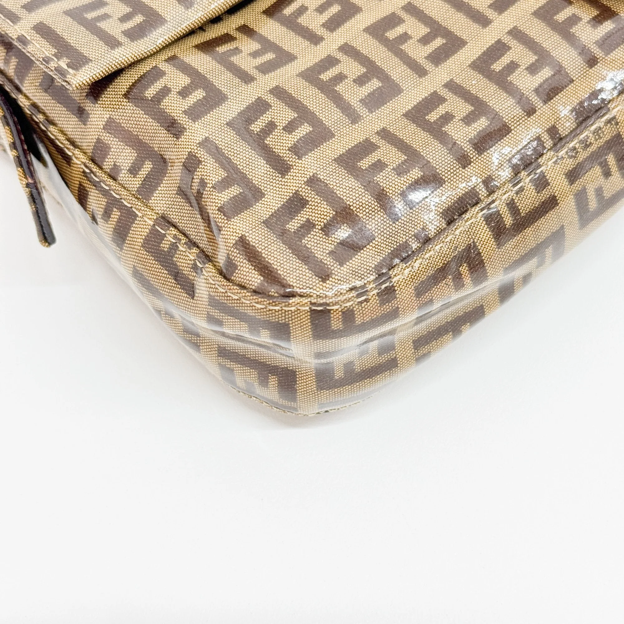 Baguette Brown Zucchino Patent Coated Canvas Shoulder Bag - Image 8