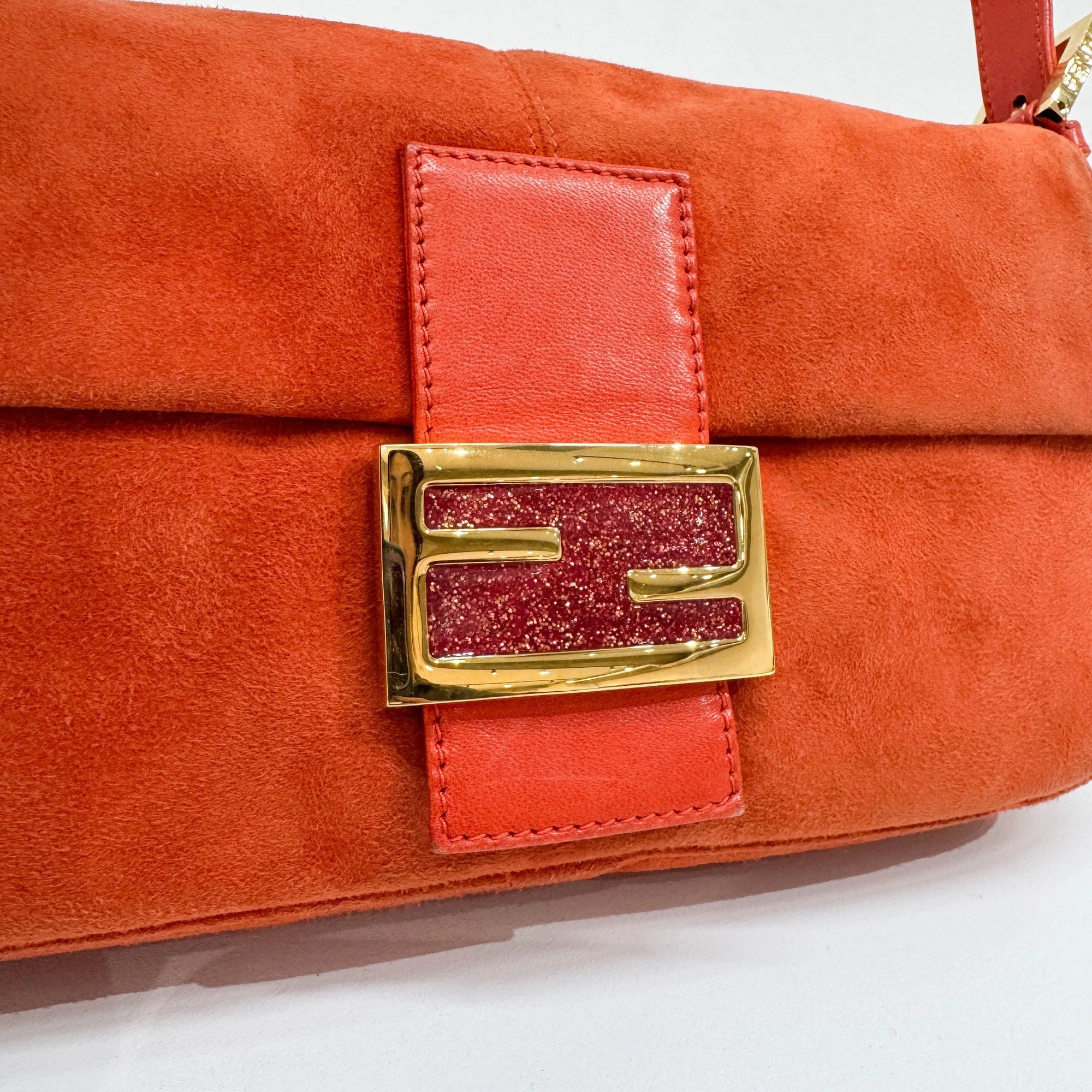 Baguette Burnt Orange Suede Shoulder Bag - Image 14