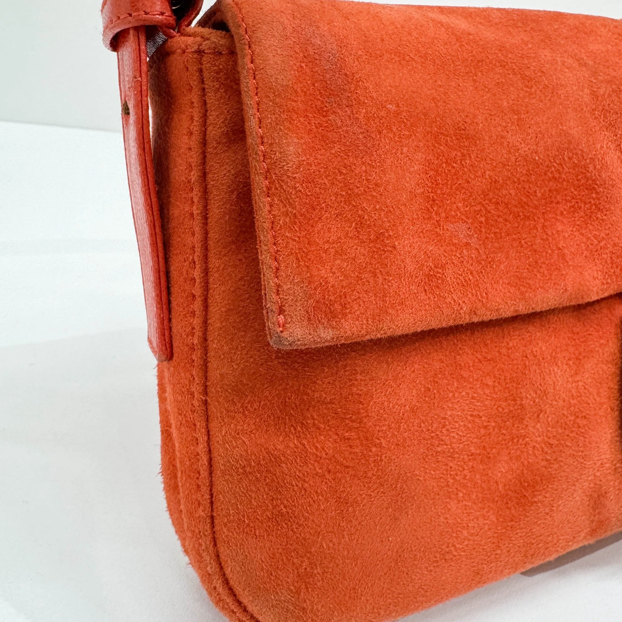 Baguette Burnt Orange Suede Shoulder Bag - Image 16