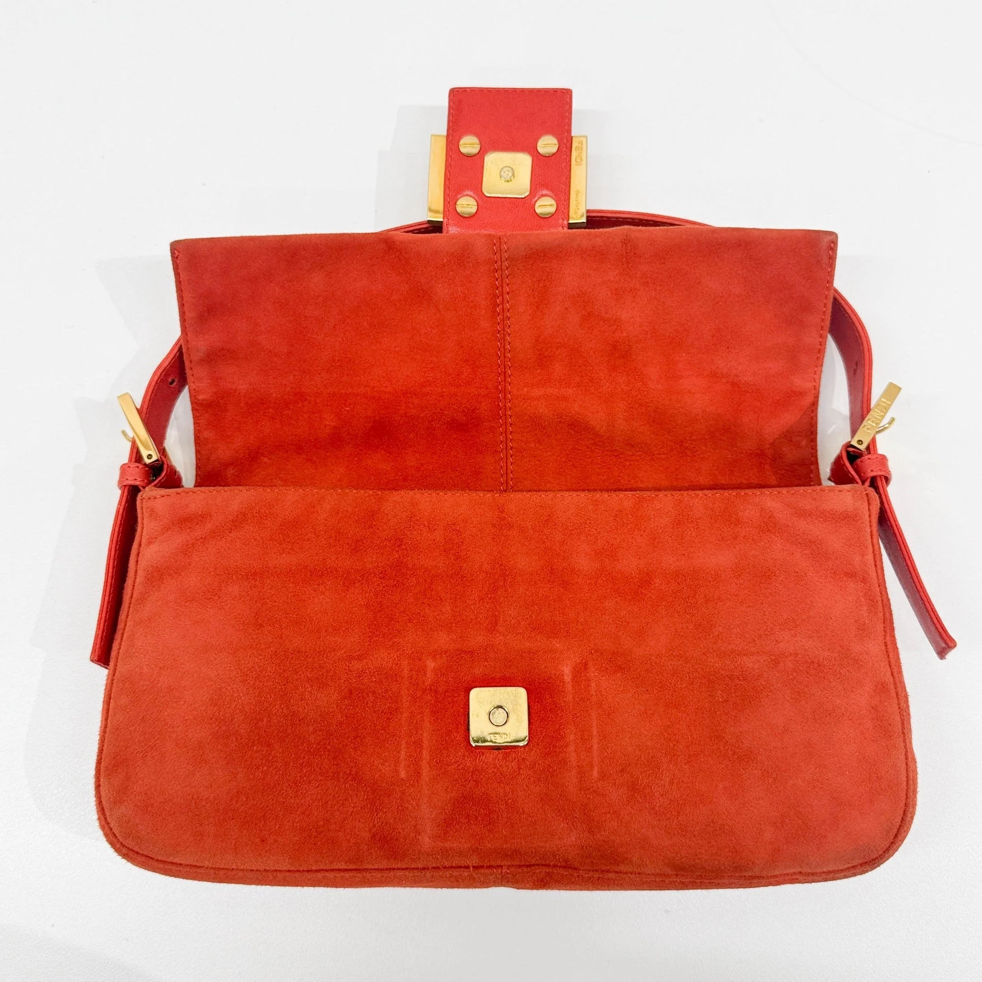 Baguette Burnt Orange Suede Shoulder Bag - Image 19