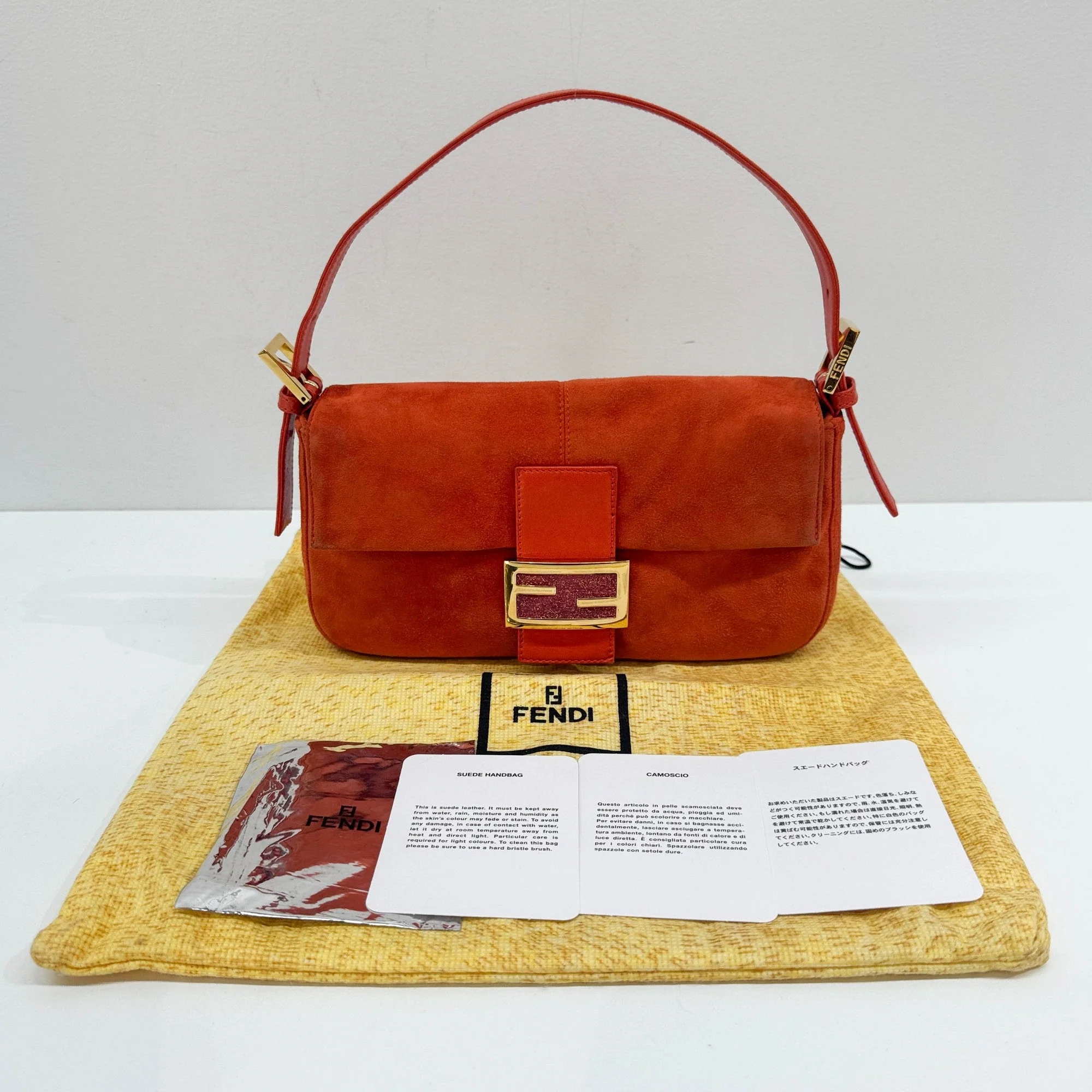 Baguette Burnt Orange Suede Shoulder Bag - Image 4