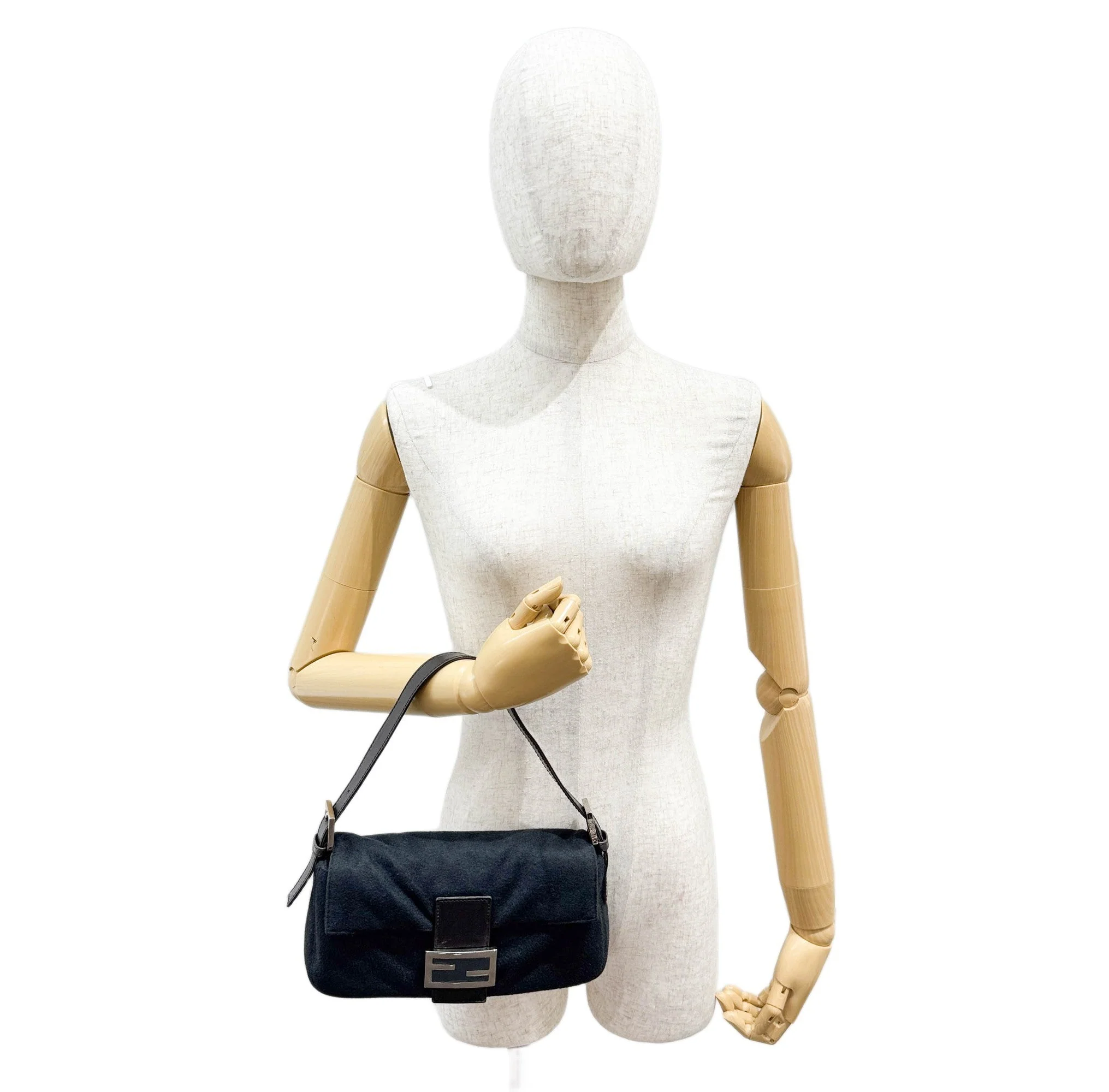 Baguette Charcoal Gray Cashmere Shoulder Bag - Image 3