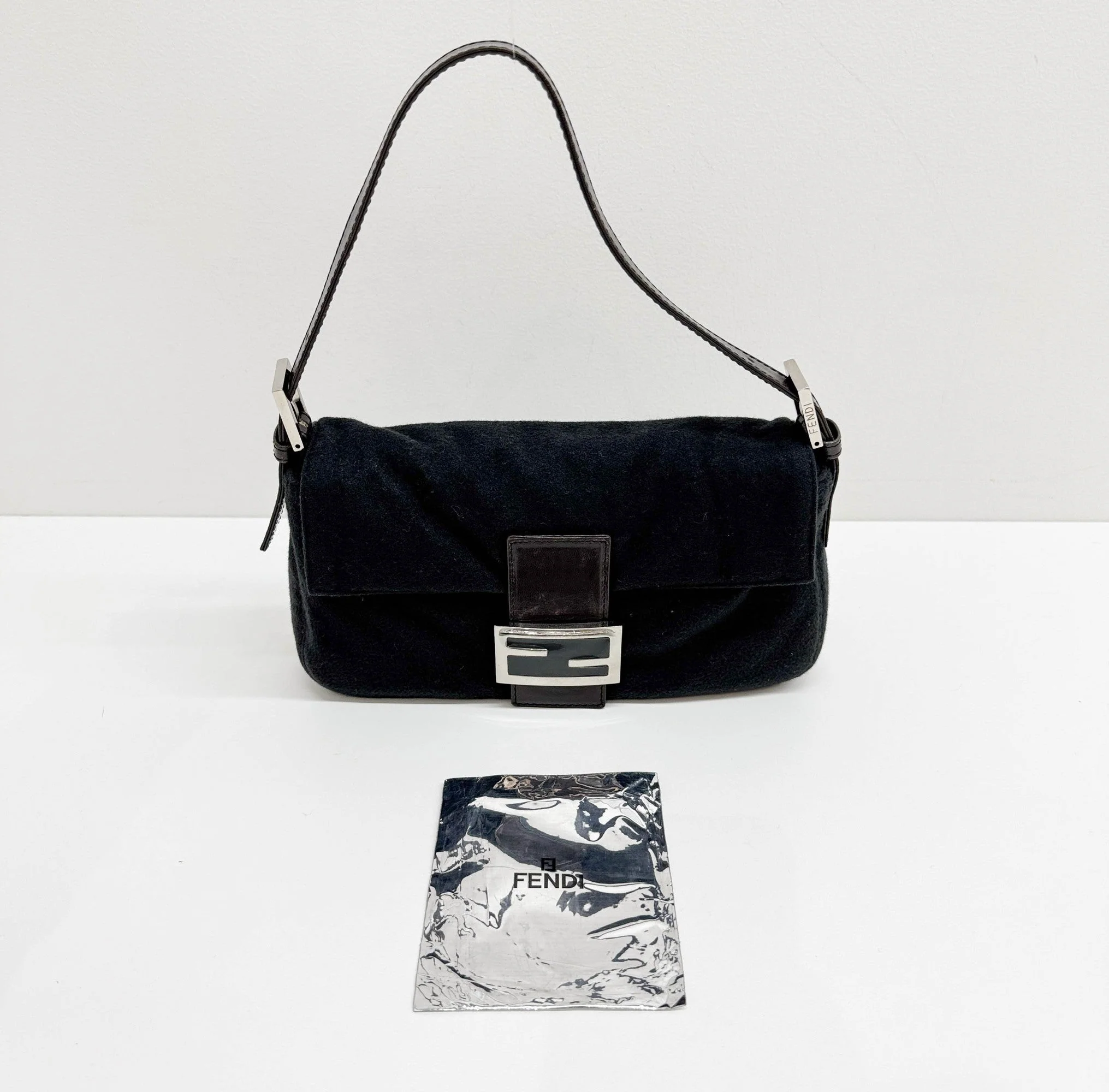 Baguette Charcoal Gray Cashmere Shoulder Bag - Image 4