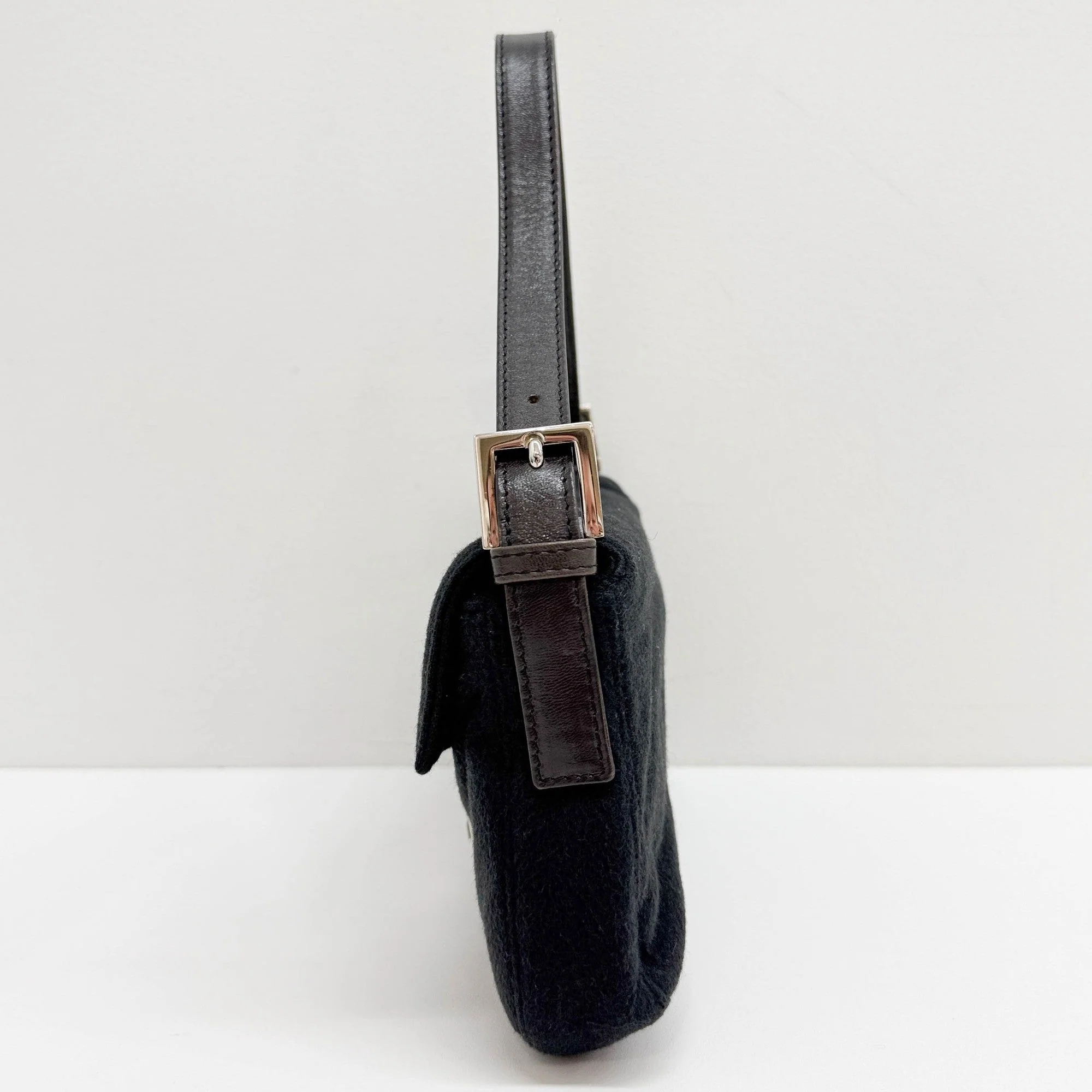 Baguette Charcoal Gray Cashmere Shoulder Bag - Image 6