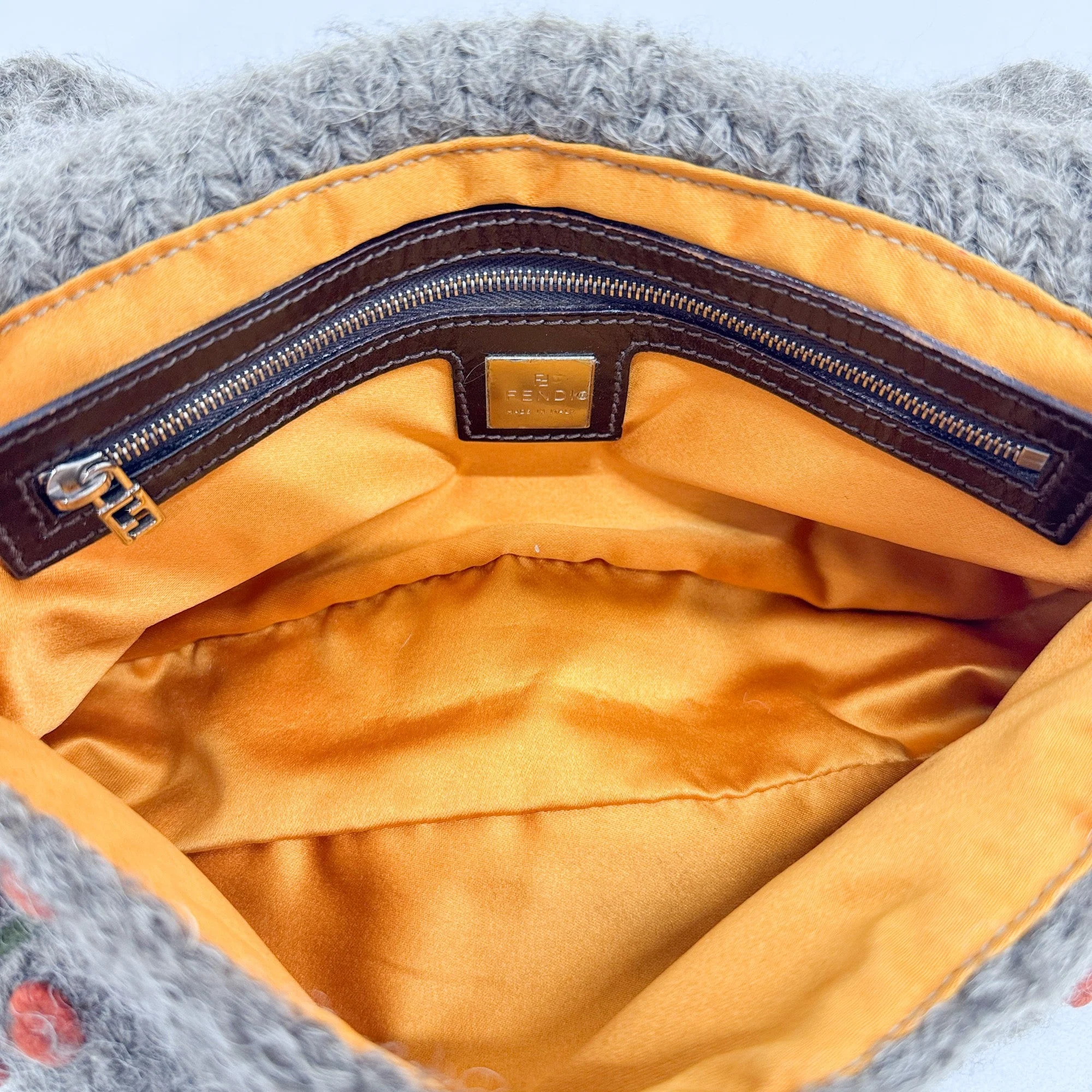 Baguette Charcoal Wool with Embroidery Shoulder Bag - Image 15