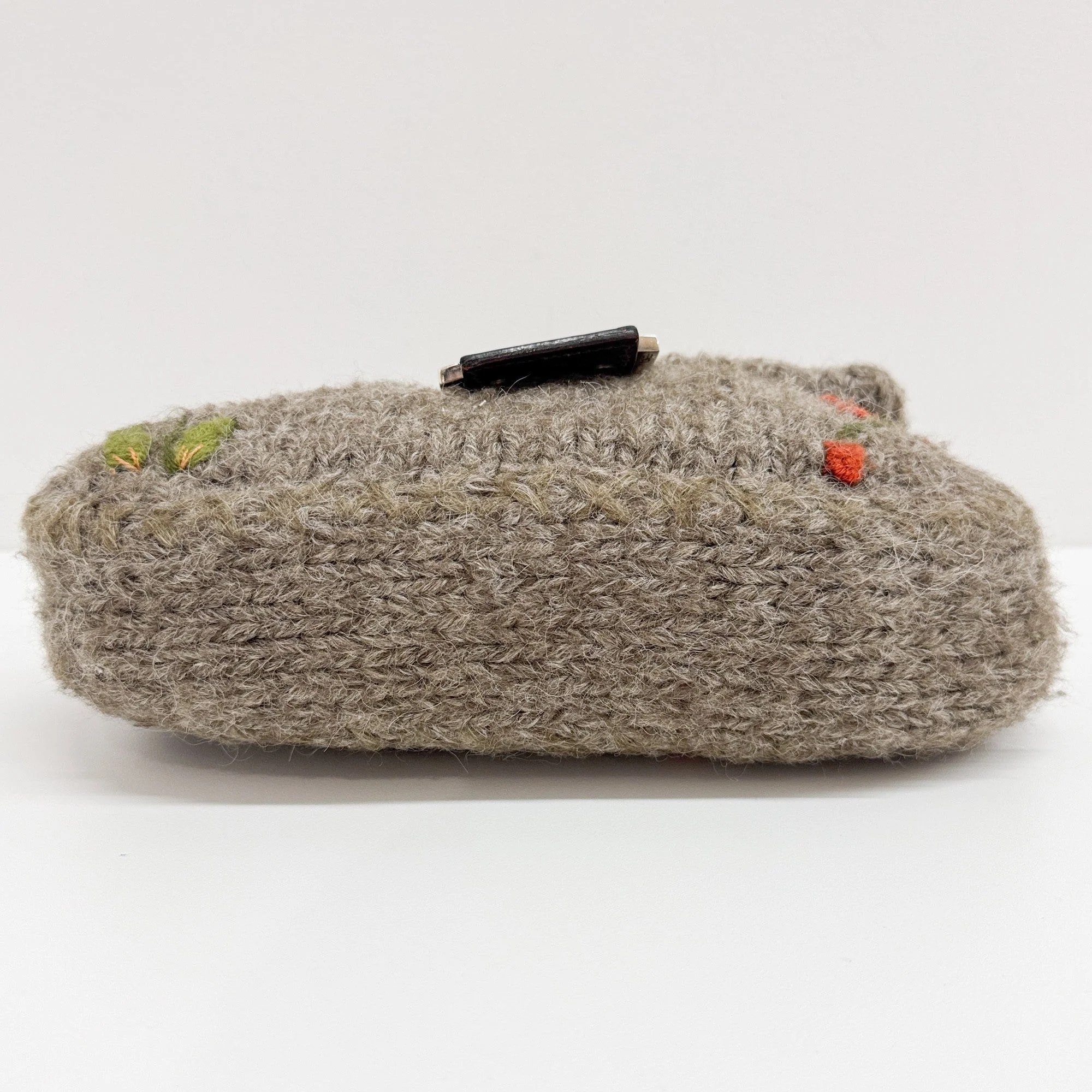 Baguette Charcoal Wool with Embroidery Shoulder Bag - Image 8
