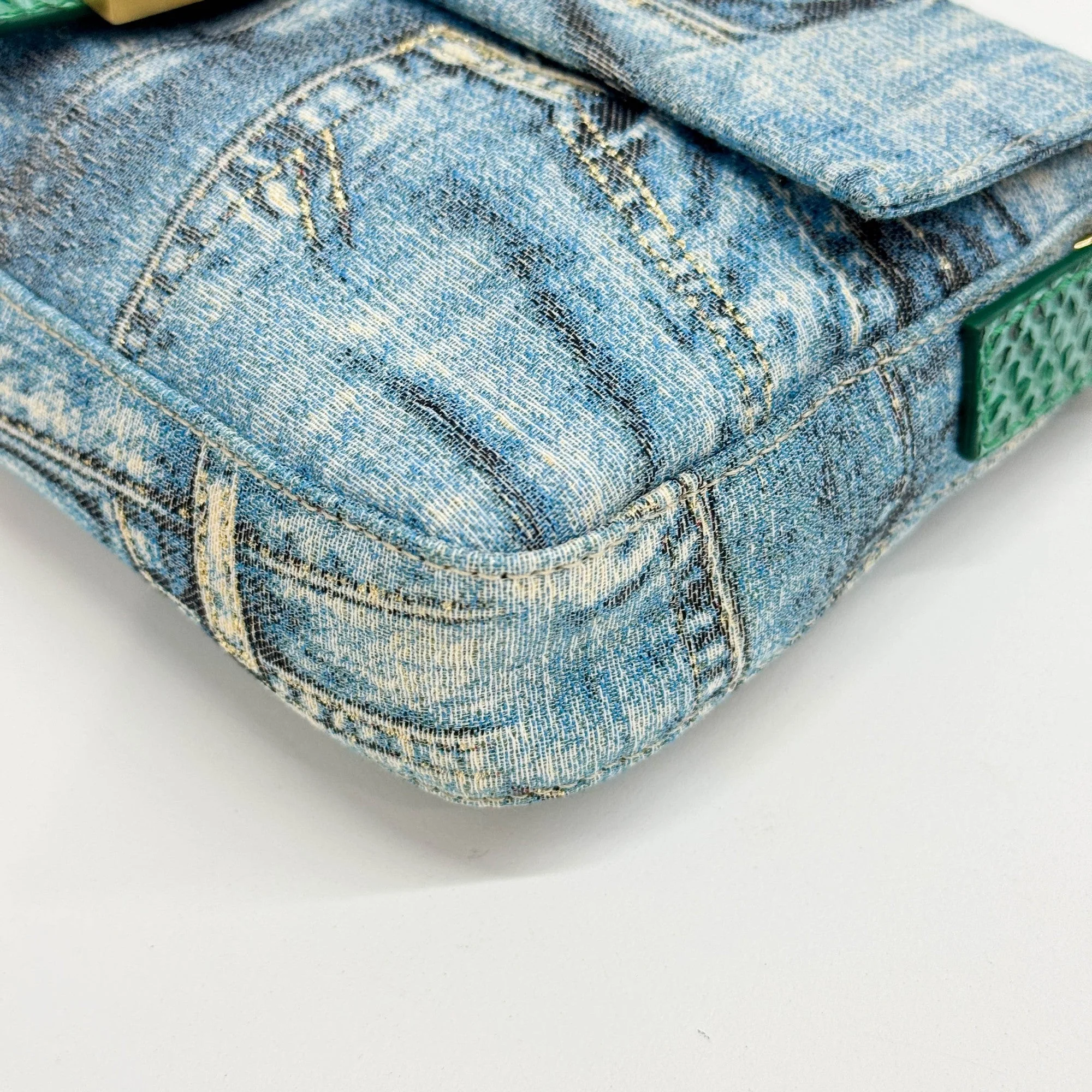 Baguette Denim Print Canvas with Python Shoulder Bag - Image 9