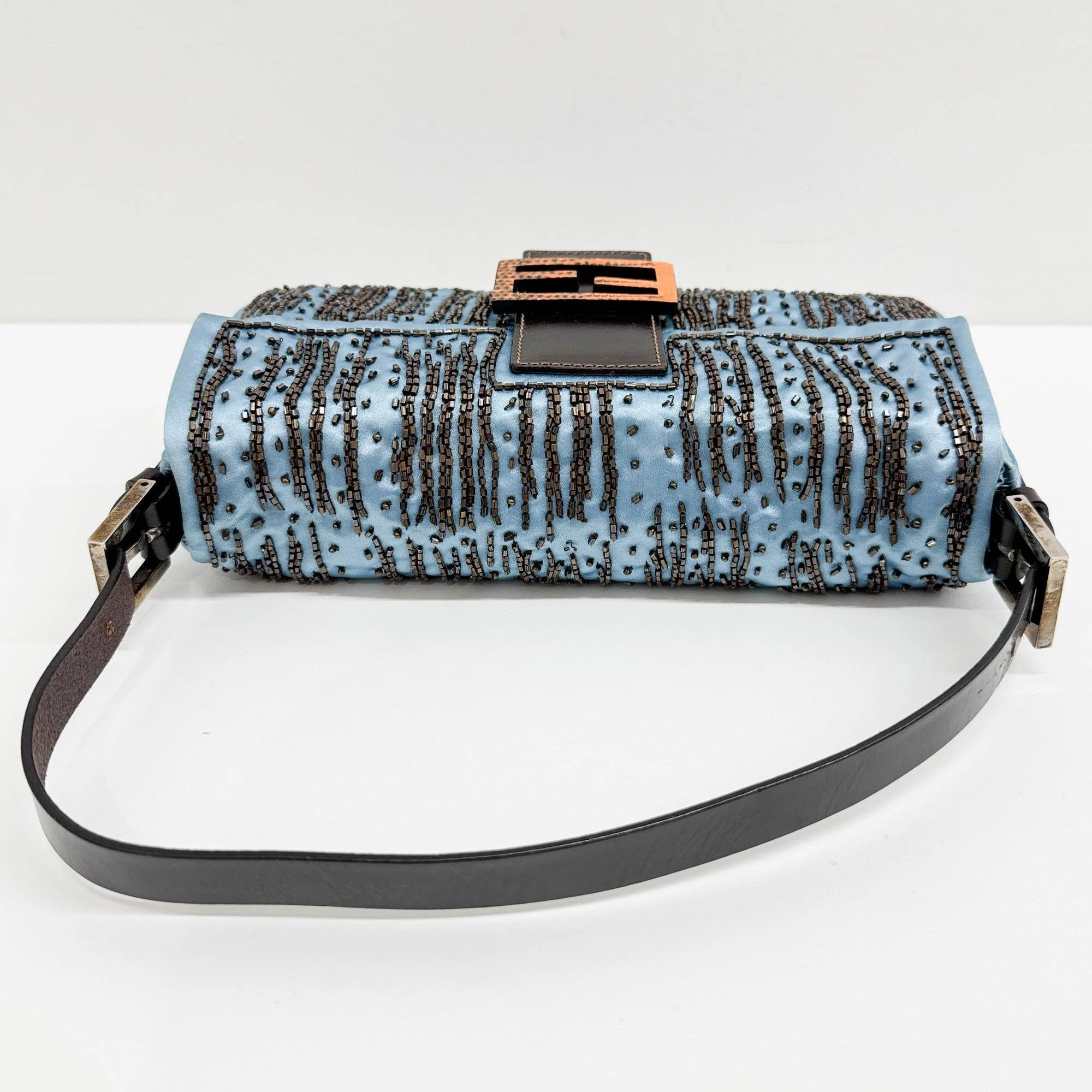Baguette Embroidered Beads Blue Satin Shoulder Bag - Image 8