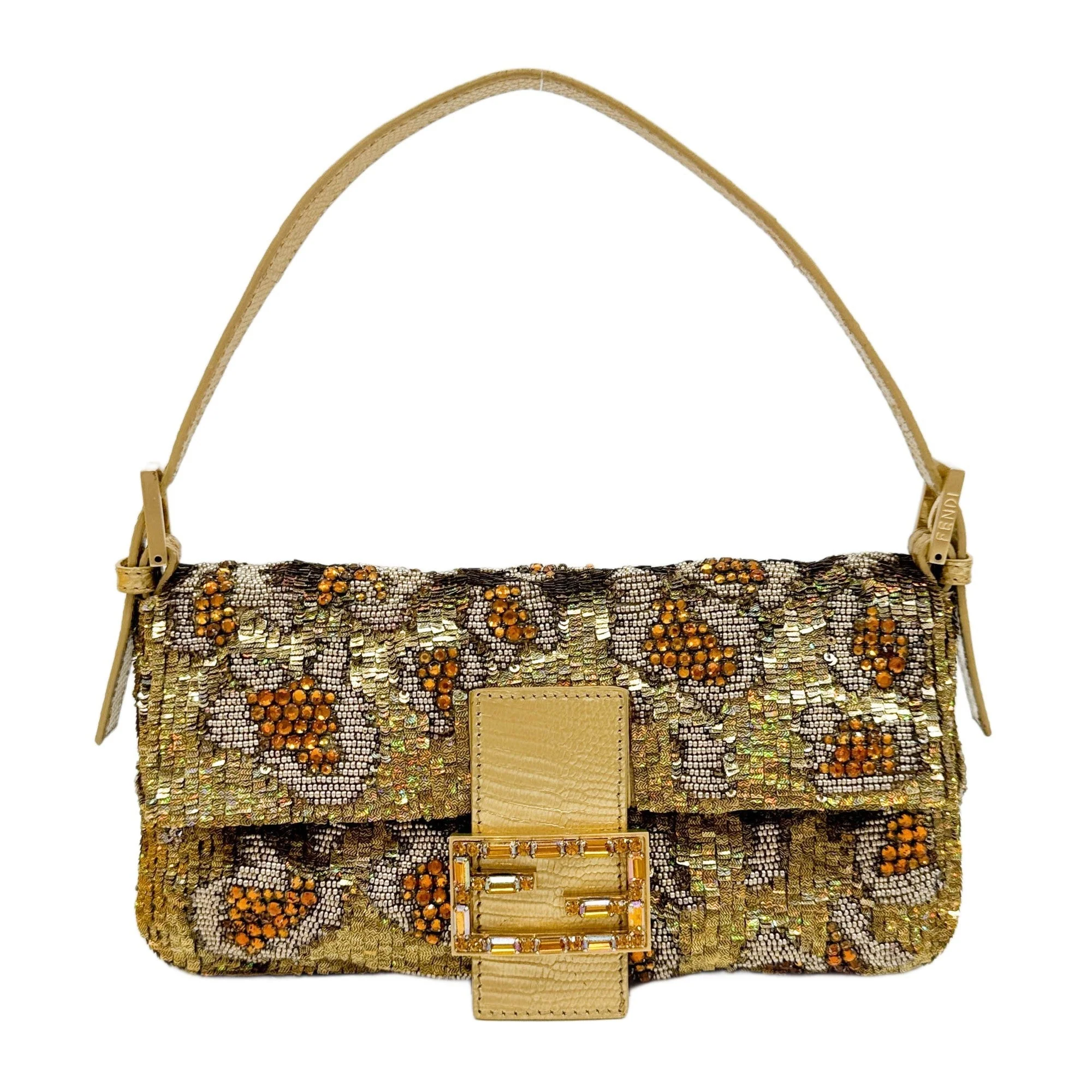 Baguette Embroidered Beads & Rhinestones Gold Sequin Shoulder Bag