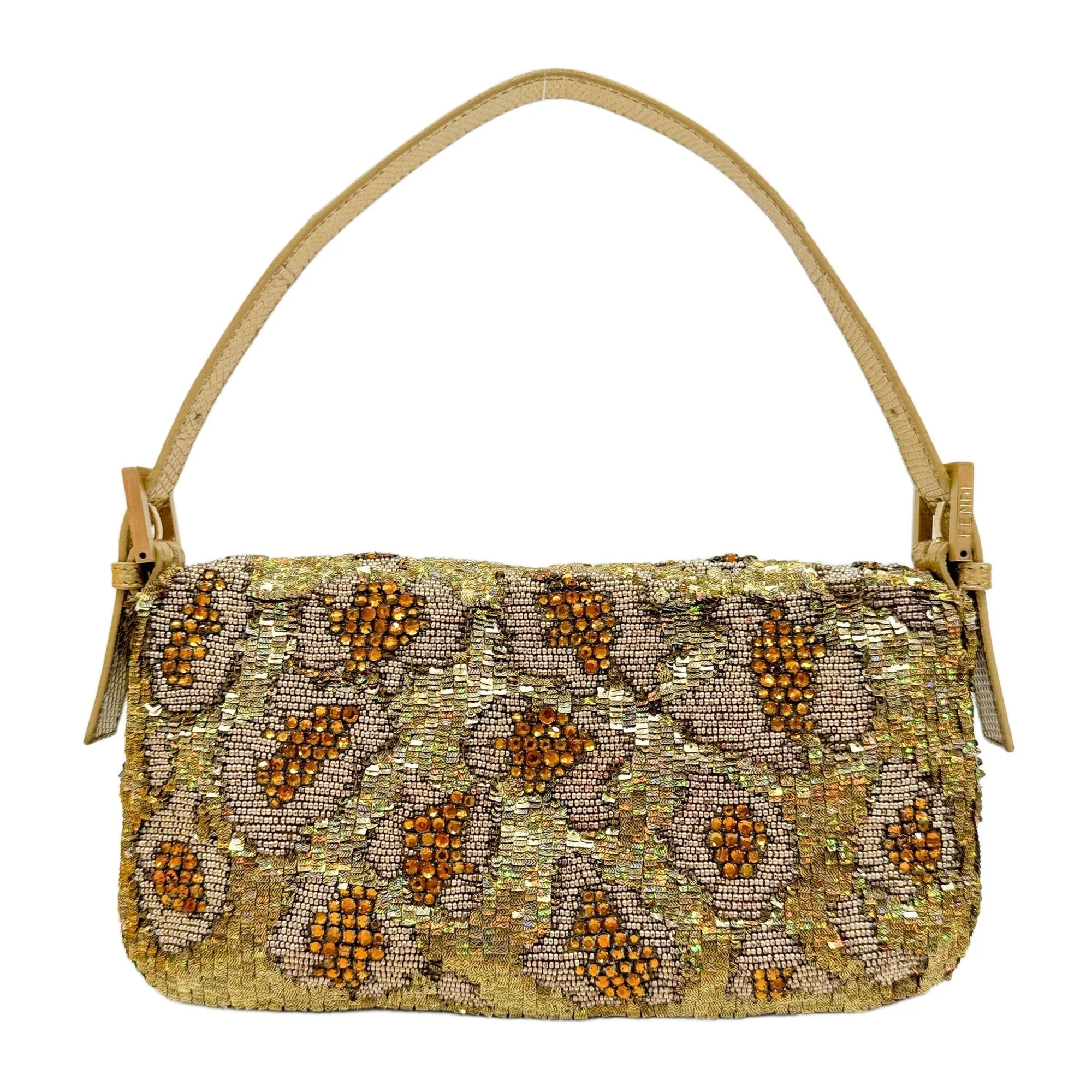 Baguette Embroidered Beads & Rhinestones Gold Sequin Shoulder Bag - Image 2