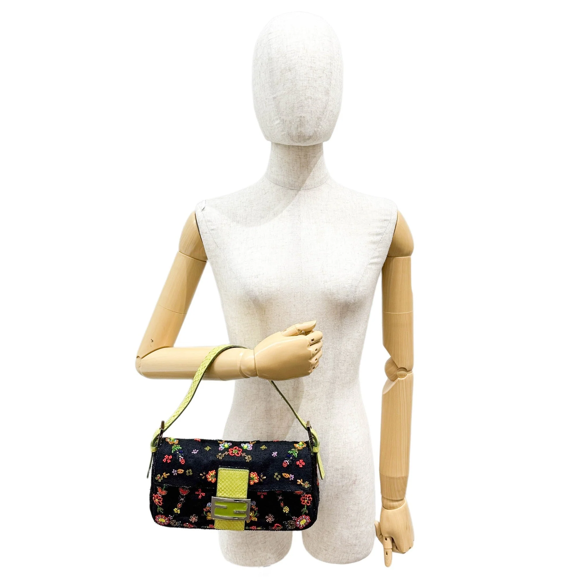 Baguette Floral Embroidered Black Cotton Shoulder Bag - Image 3