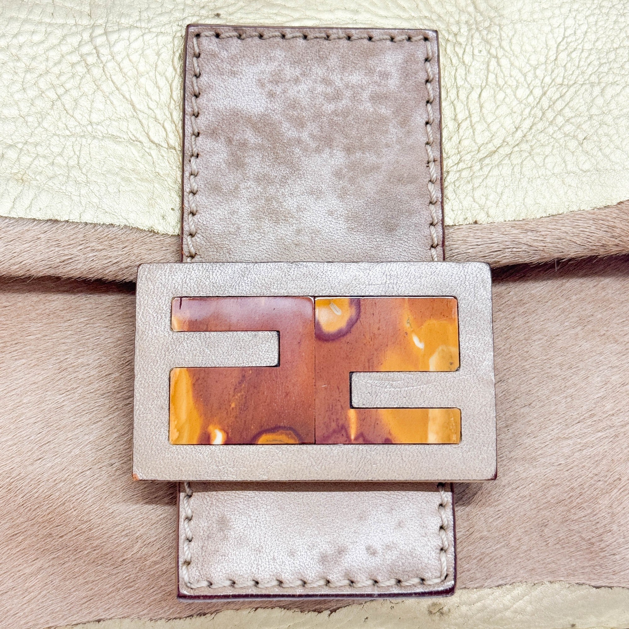 Baguette in Beige Pony Hair with Gold Details Shoulder Bag - Image 12