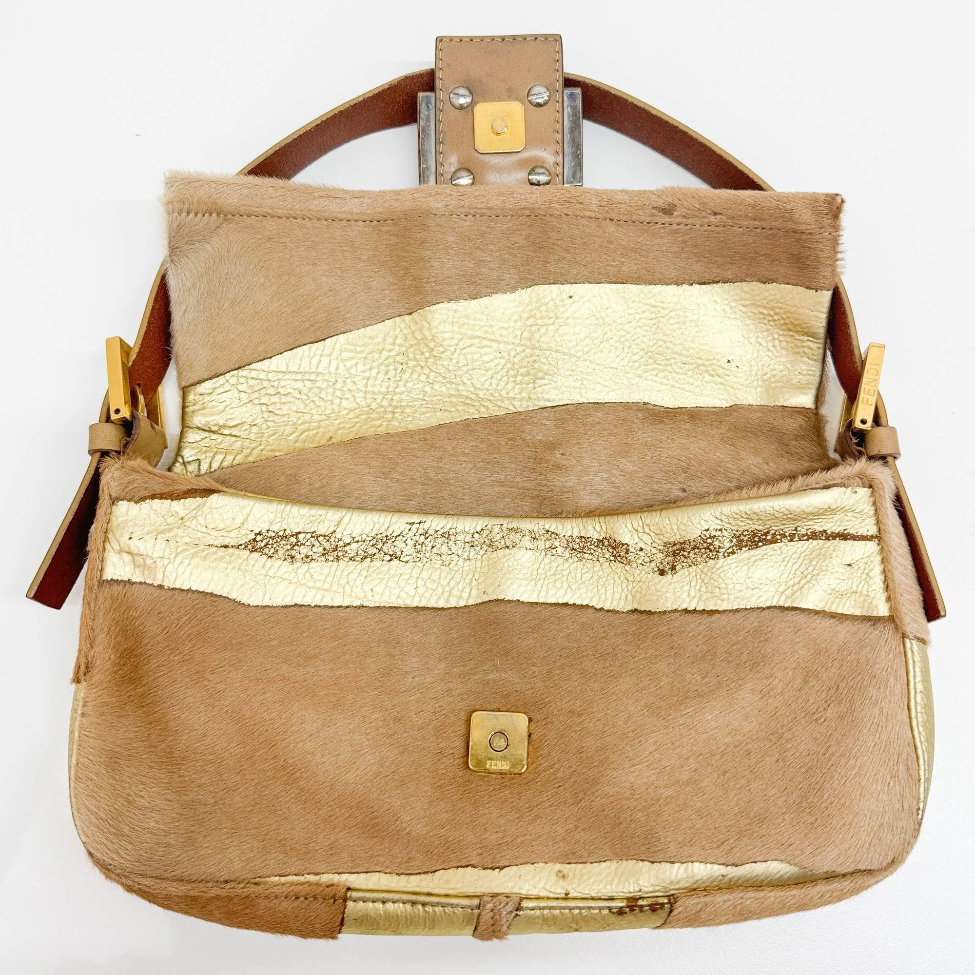 Baguette in Beige Pony Hair with Gold Details Shoulder Bag - Image 14