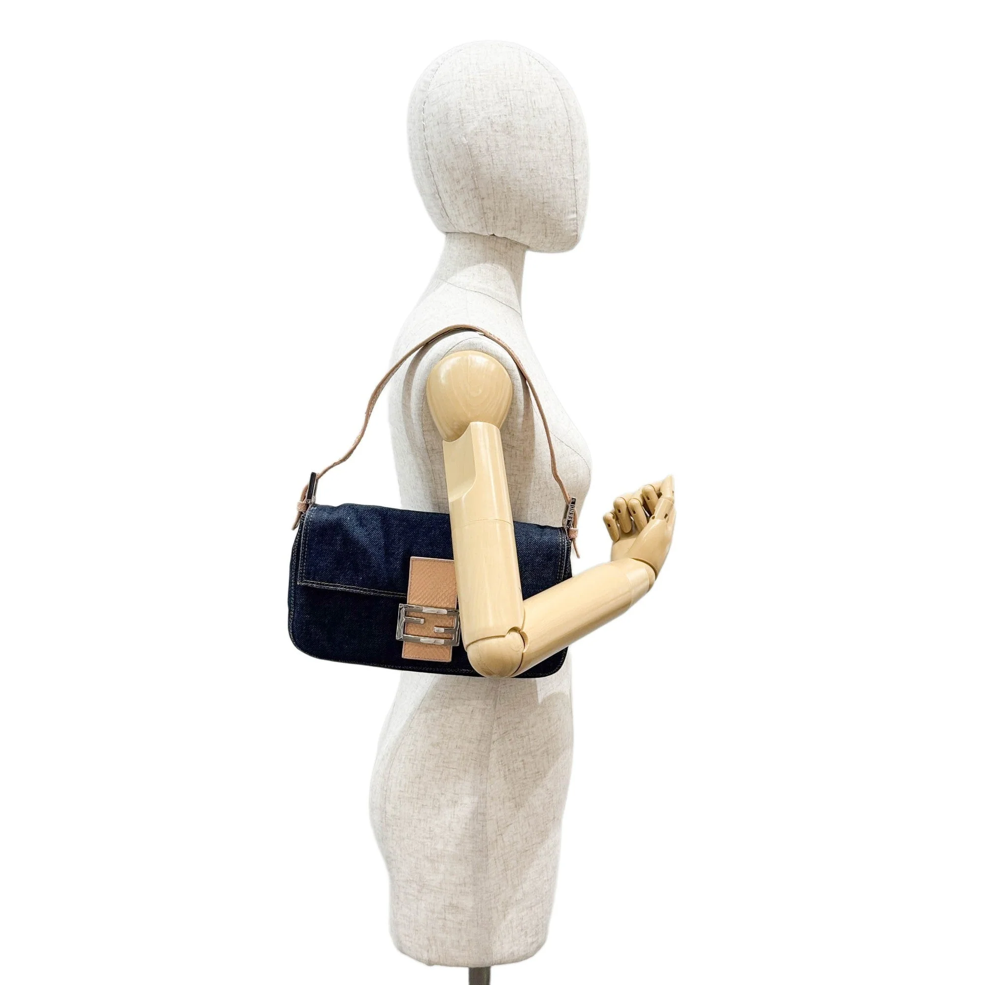 Baguette in Blue Denim Shoulder Bag - Image 3