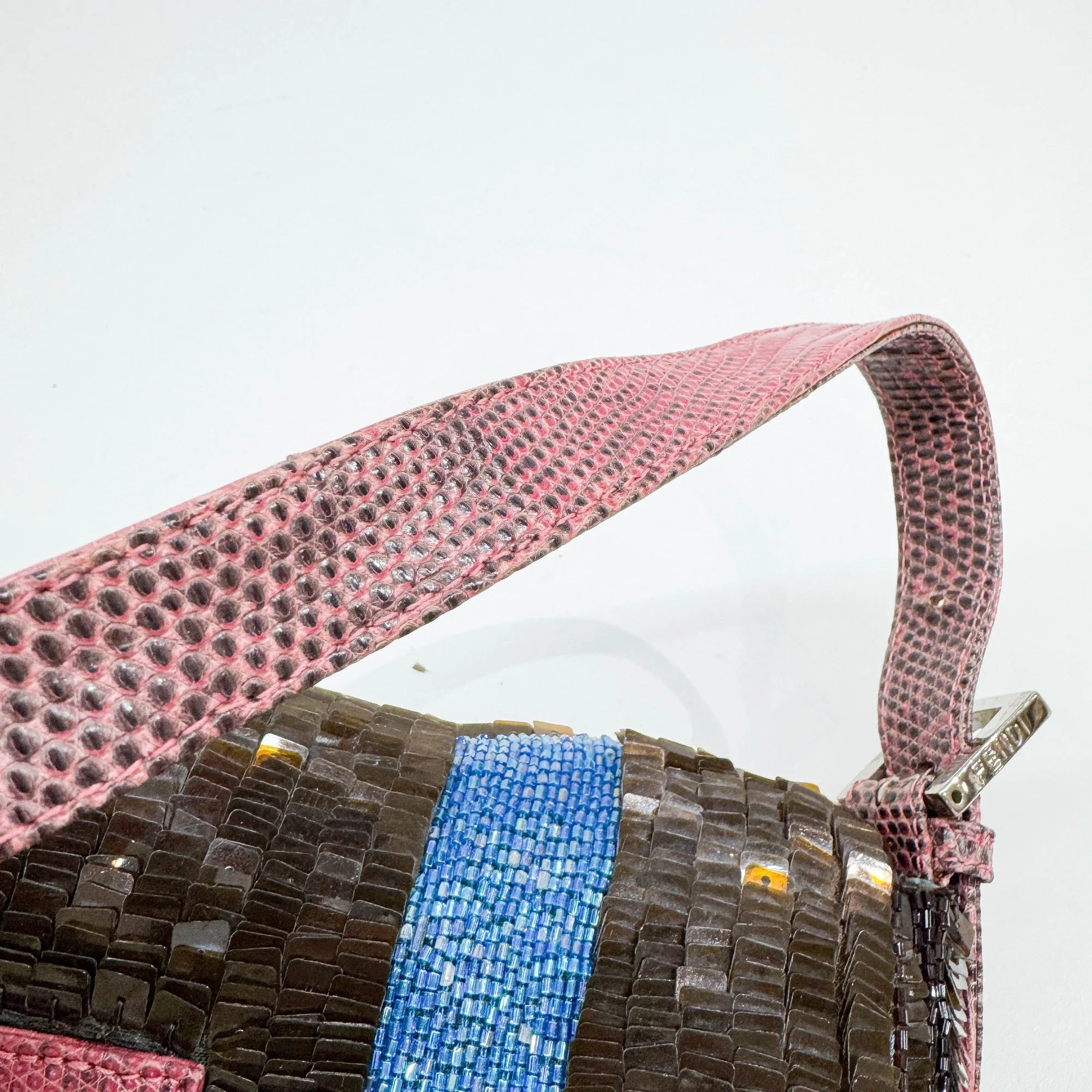 Baguette in Brownn and Blue Sequin with Lizard Shoulder Bag - Image 13