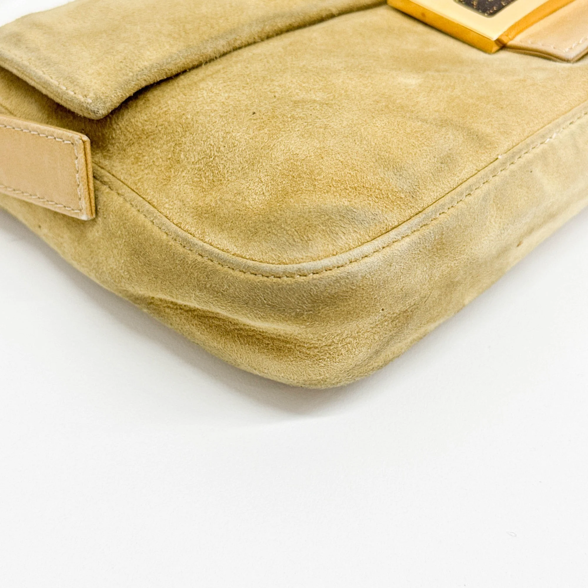 Baguette Khaki Suede Shoulder Bag - Image 8