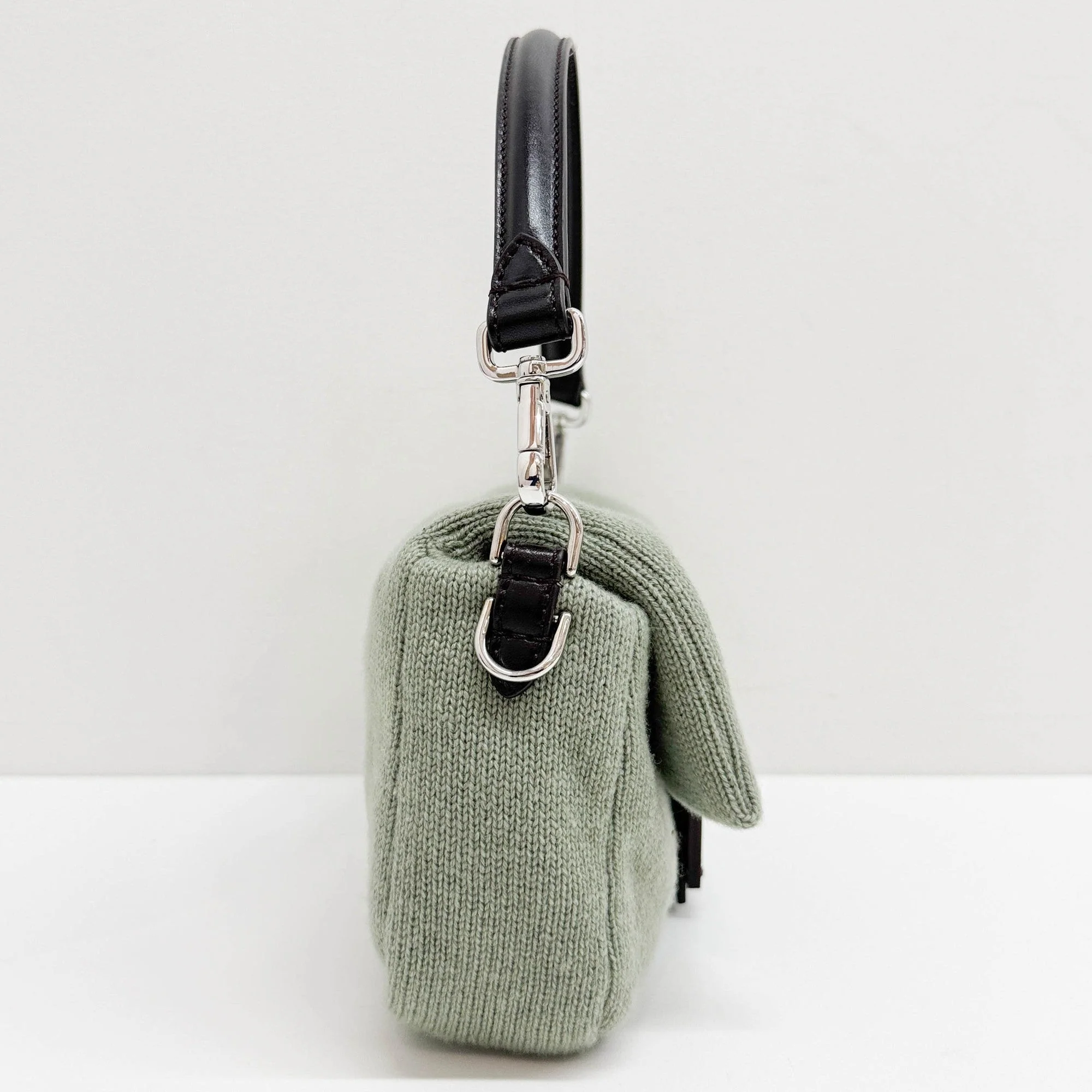 Baguette Knit Sage Green Cashmere Two Way Bag - Image 5