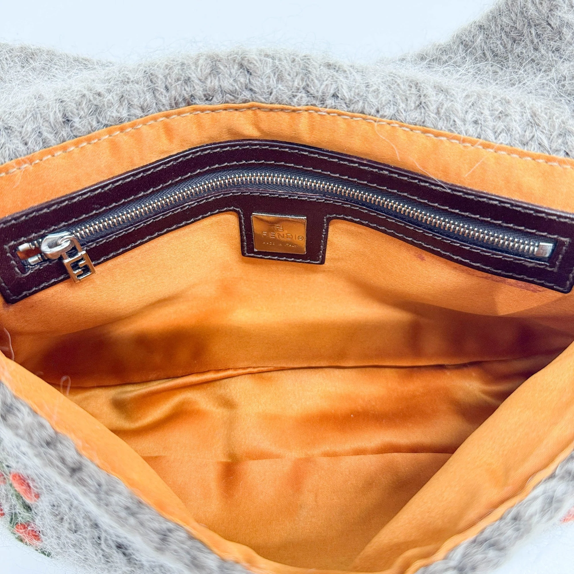 Baguette Knitted Brown Wool Shoulder Bag - Image 15