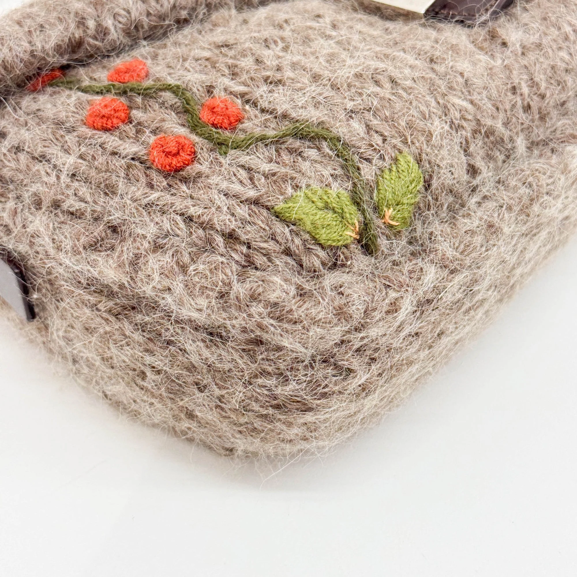 Baguette Knitted Brown Wool Shoulder Bag - Image 9