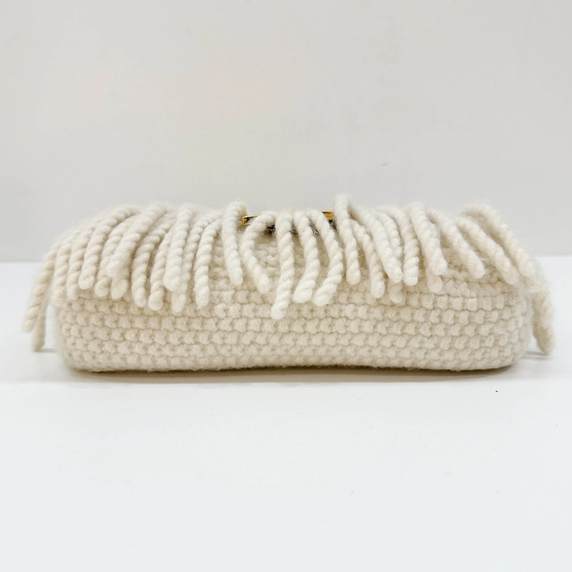 Baguette Knitted White Wool Two Way Bag - Image 8