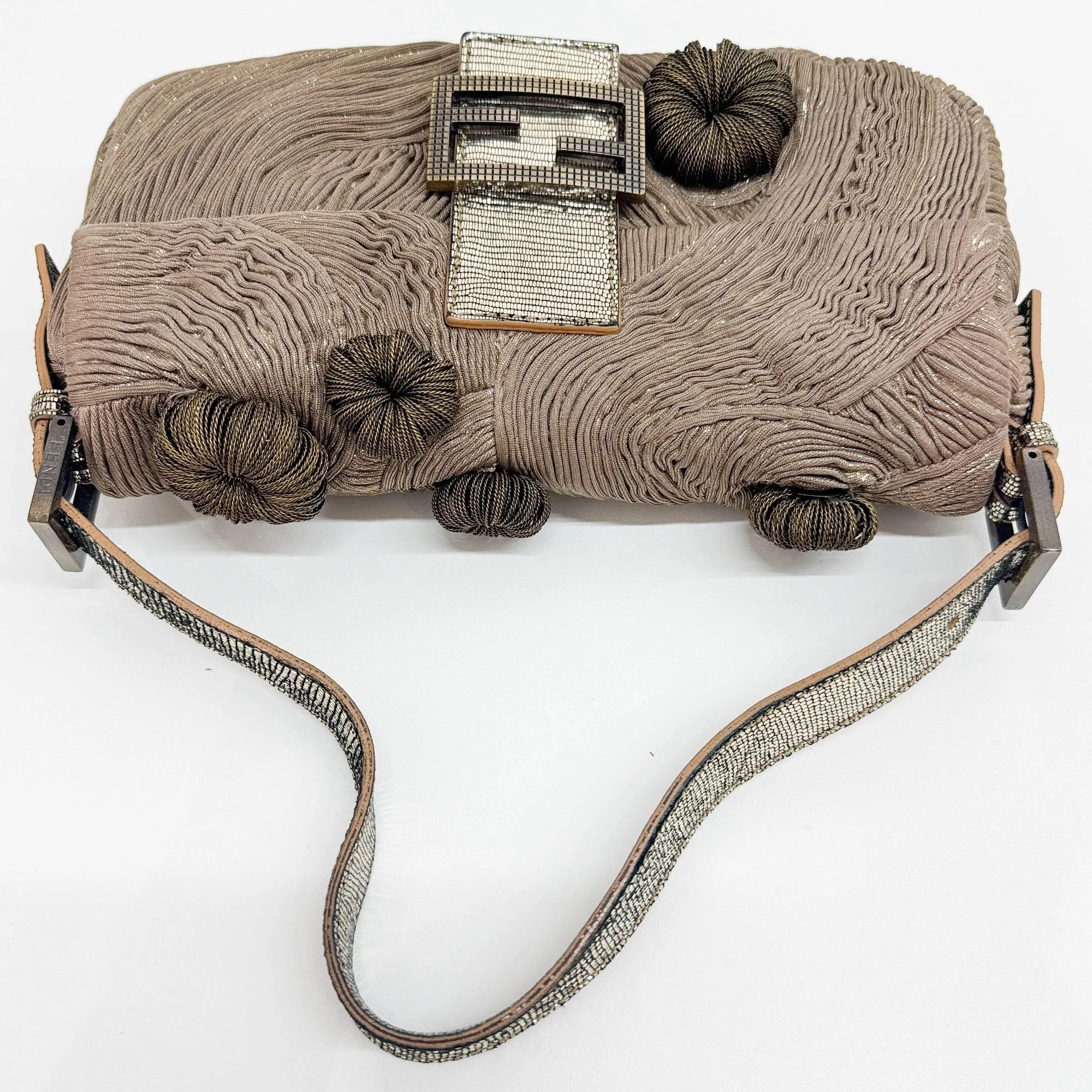 Baguette Medusa Metallic Brown Cotton Shoulder Bag - Image 7