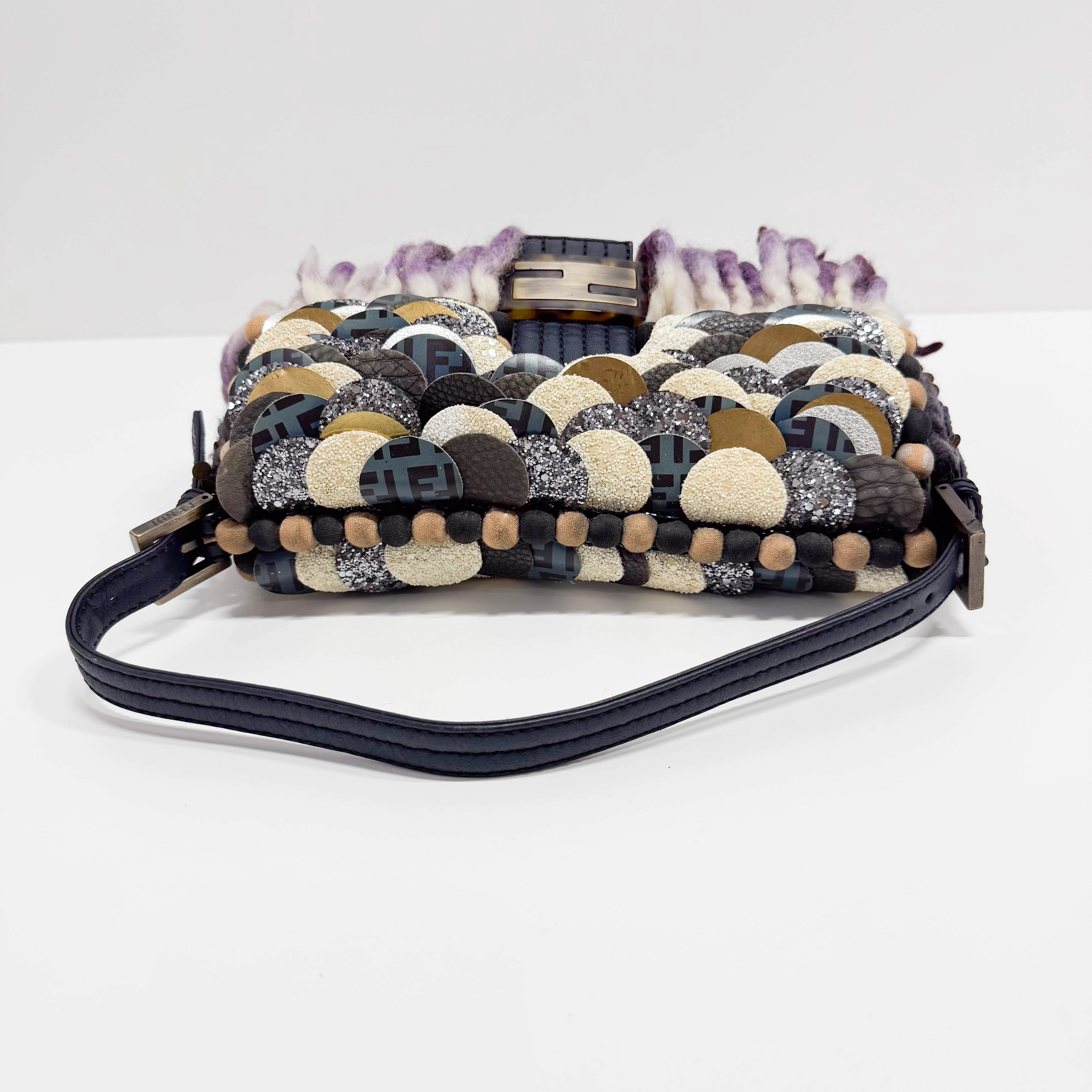 Baguette Multi-colour Wool & Sequin Shoulder Bag - Image 7