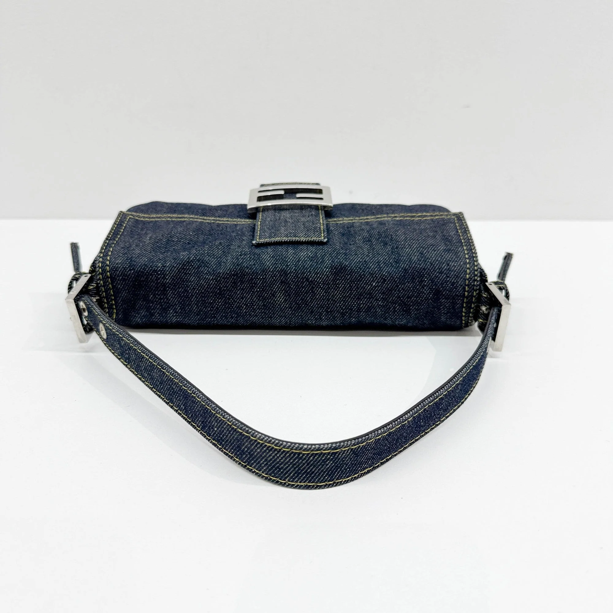 Baguette Navy Blue Denim Shoulder Bag - Image 6