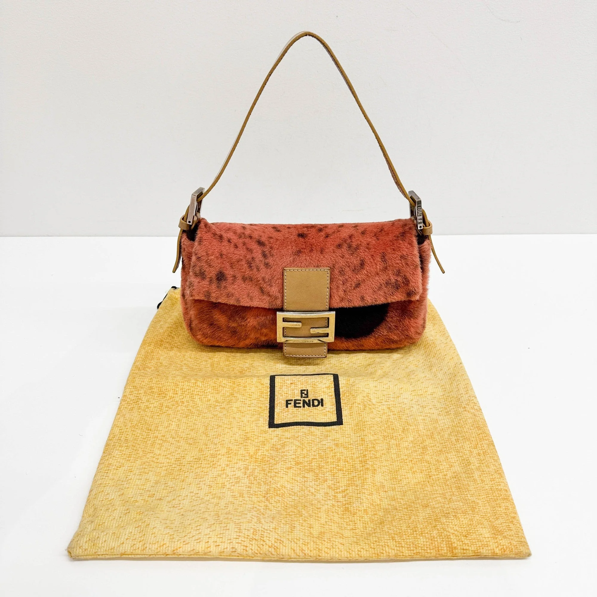Baguette Orange Spotted Print Pony Hair Shoulder Bag - Image 4
