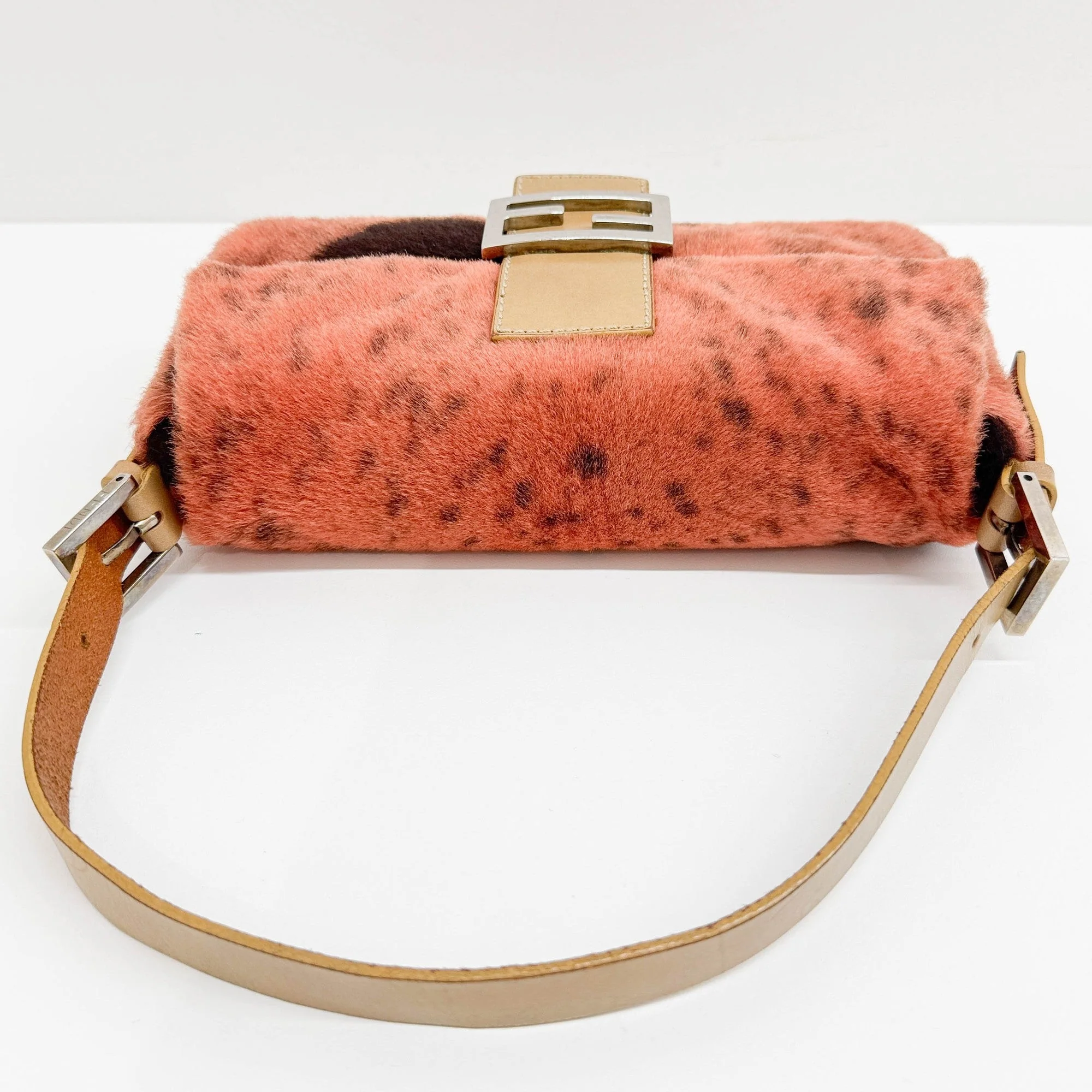 Baguette Orange Spotted Print Pony Hair Shoulder Bag - Image 7