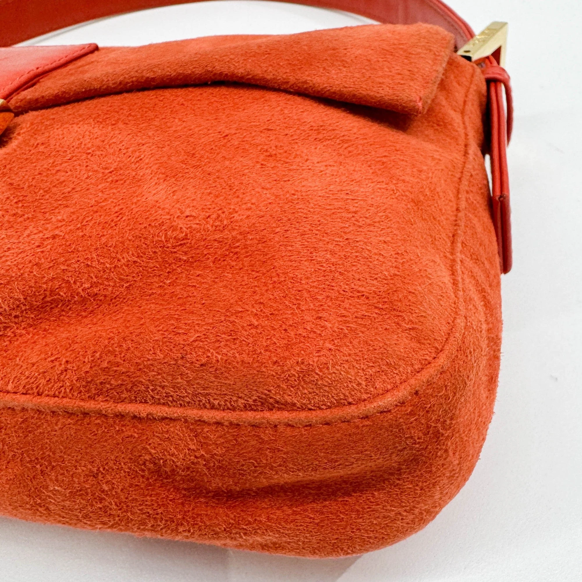 Baguette Orange Suede Shoulder Bag - Image 9