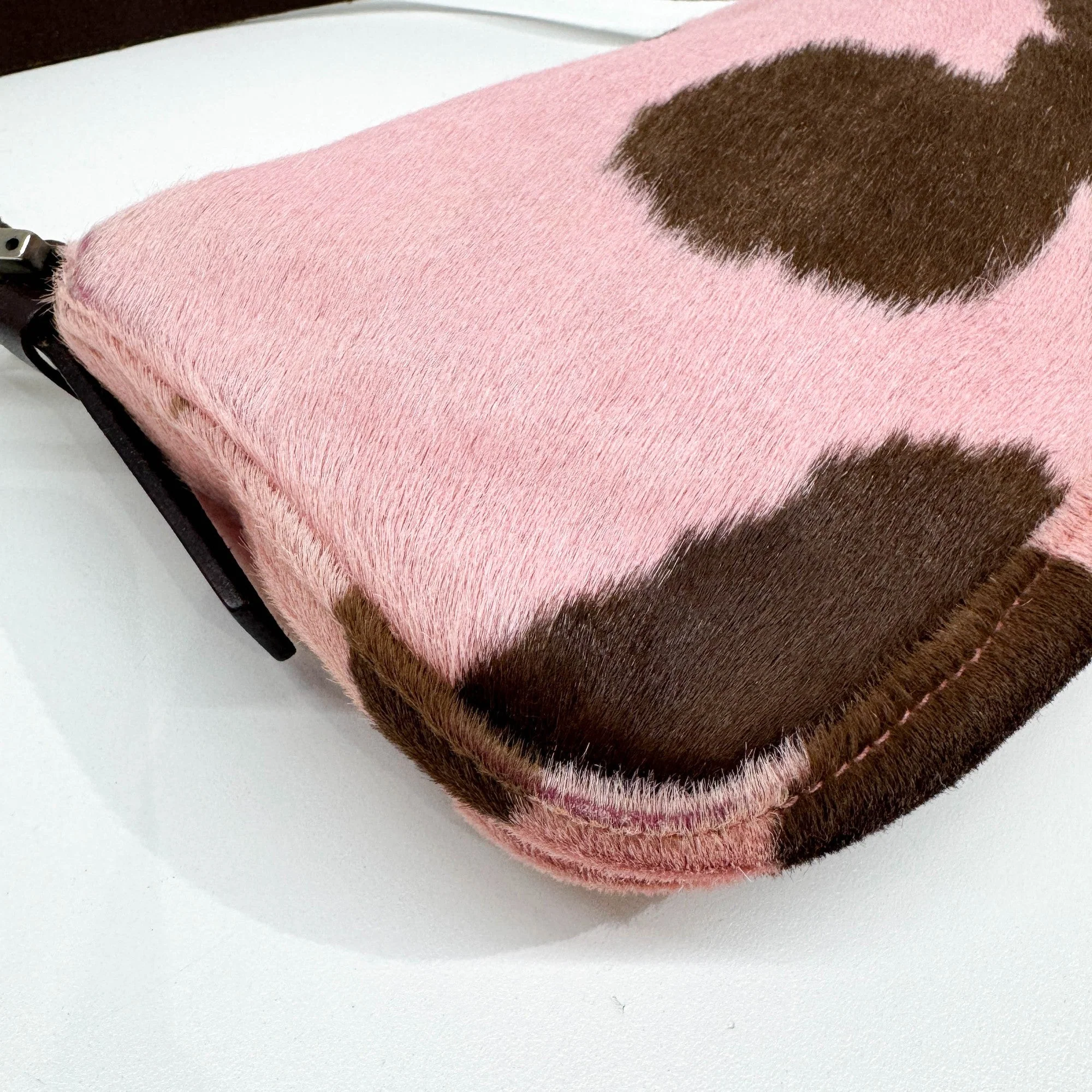 Baguette Pink & Brown Cow Print Pony Hair Shoulder Bag - Image 11