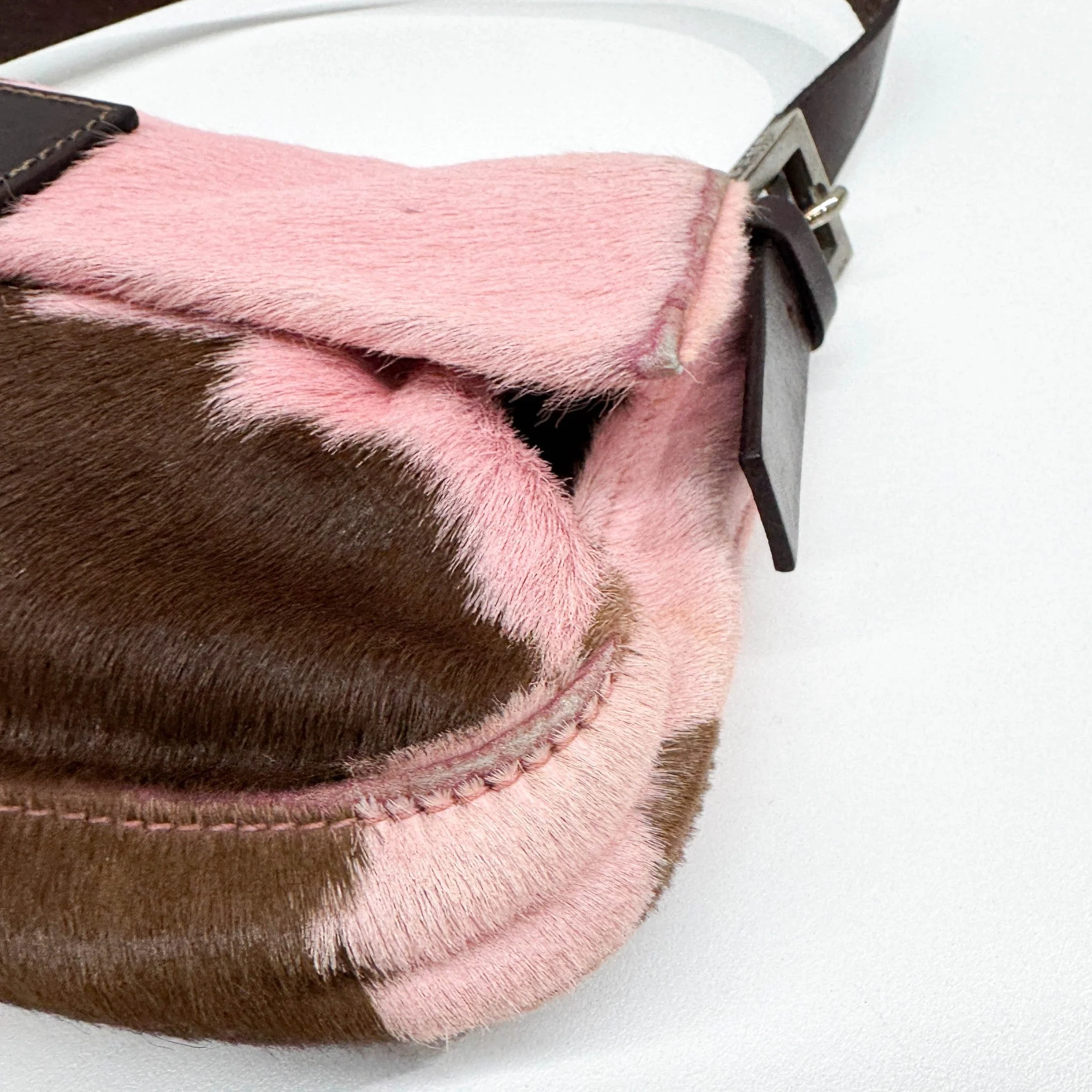 Baguette Pink & Brown Cow Print Pony Hair Shoulder Bag - Image 9