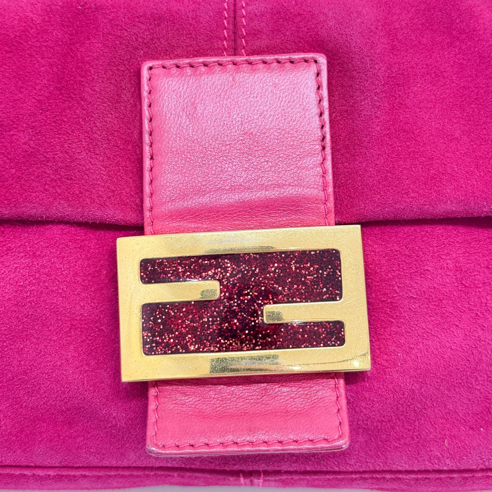 Baguette Pink Suede Shoulder Bag - Image 12