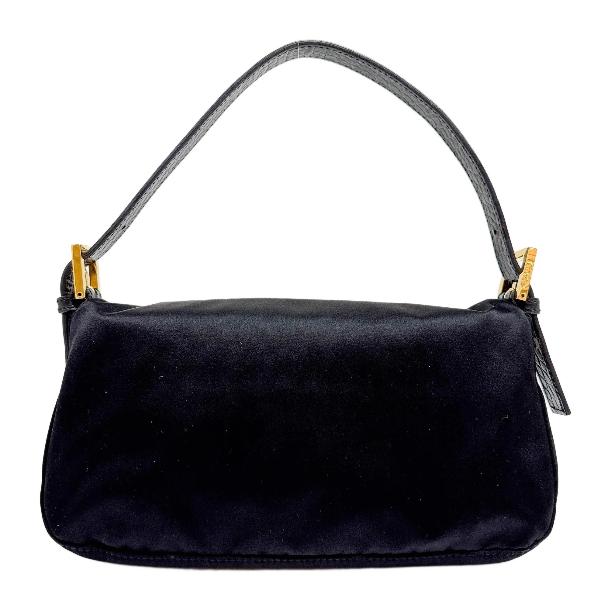Baguette Rhinestone Buckle Black Satin Shoulder Bag - Image 2
