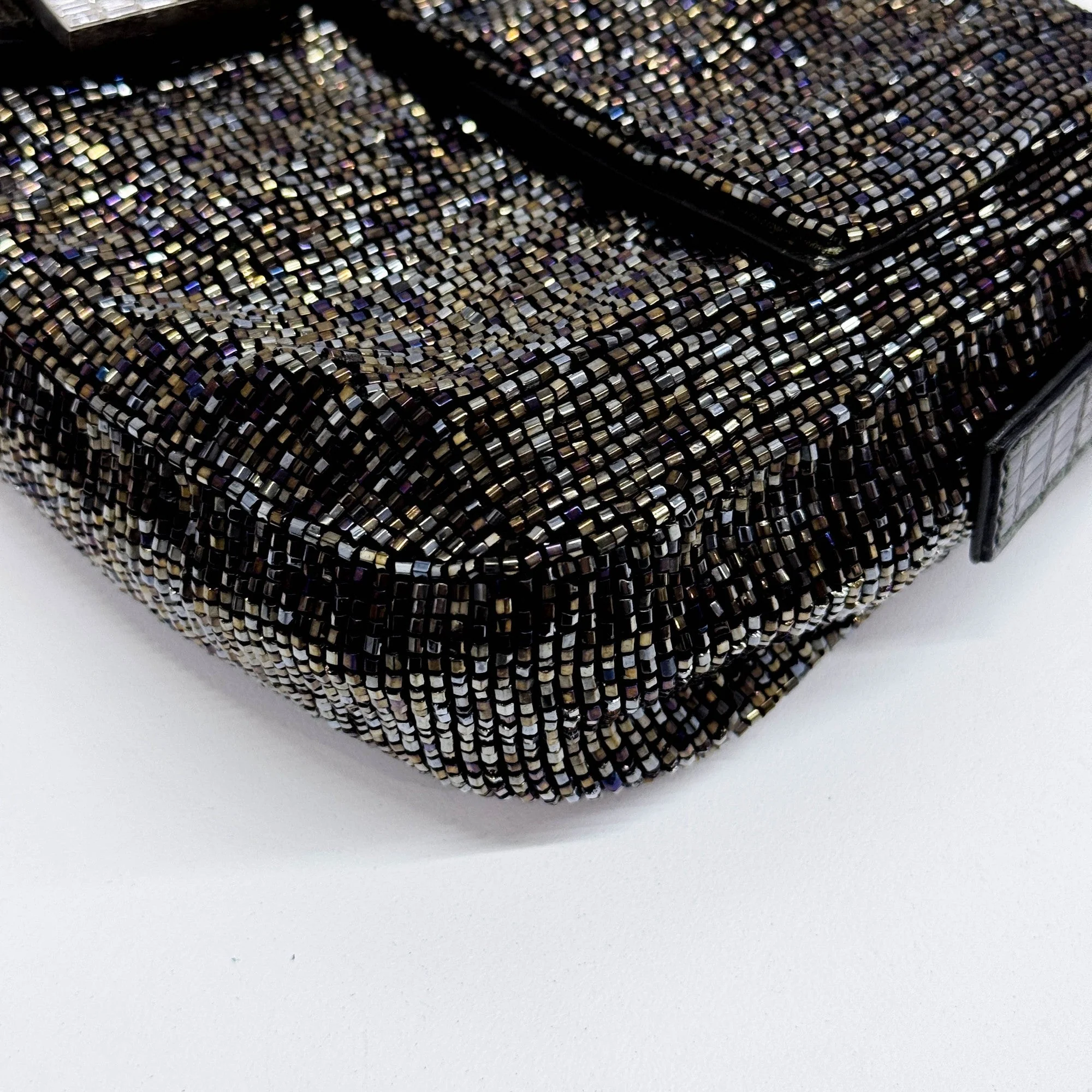 Baguette Rhinestone Buckle Oil Spill Black Beads Shoulder Bag - Image 9