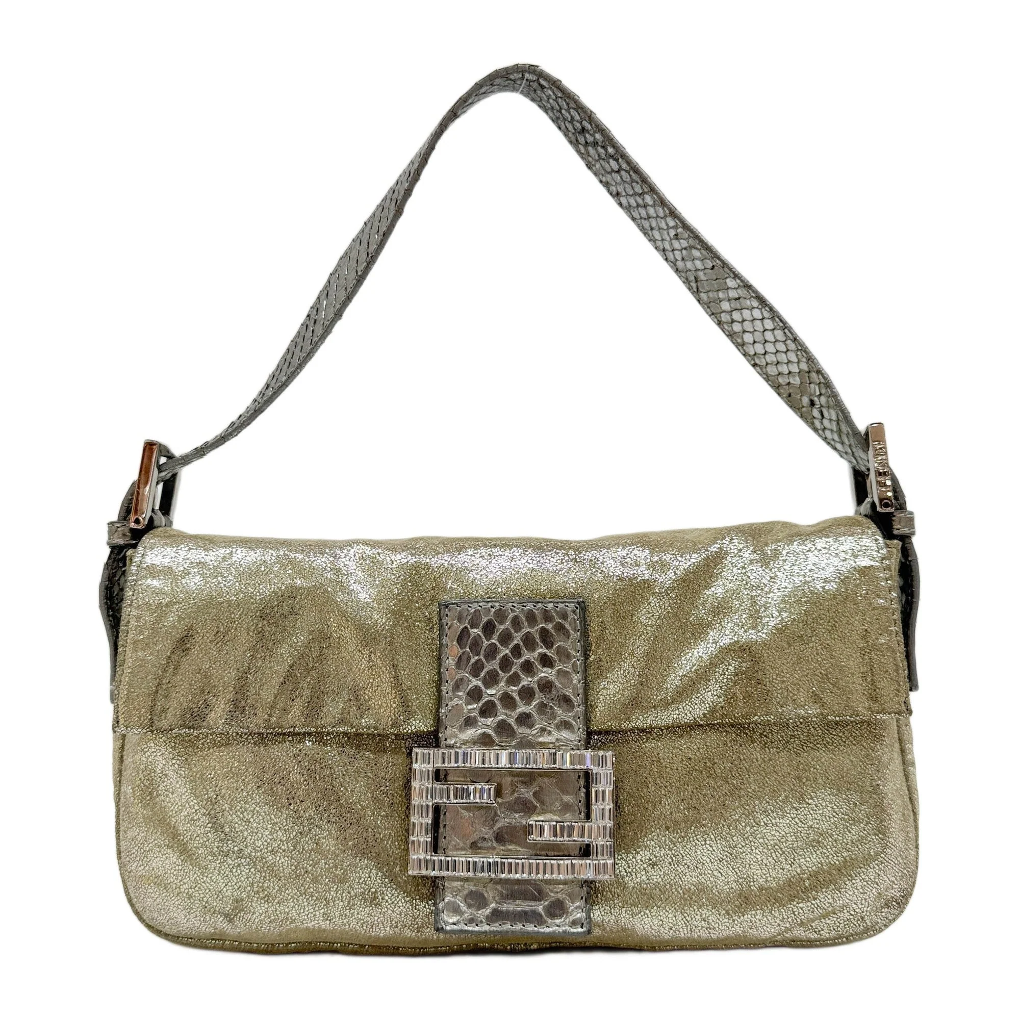 Baguette Silver Snakeskin Details with Gold Speckled Leather Shoulder Bag