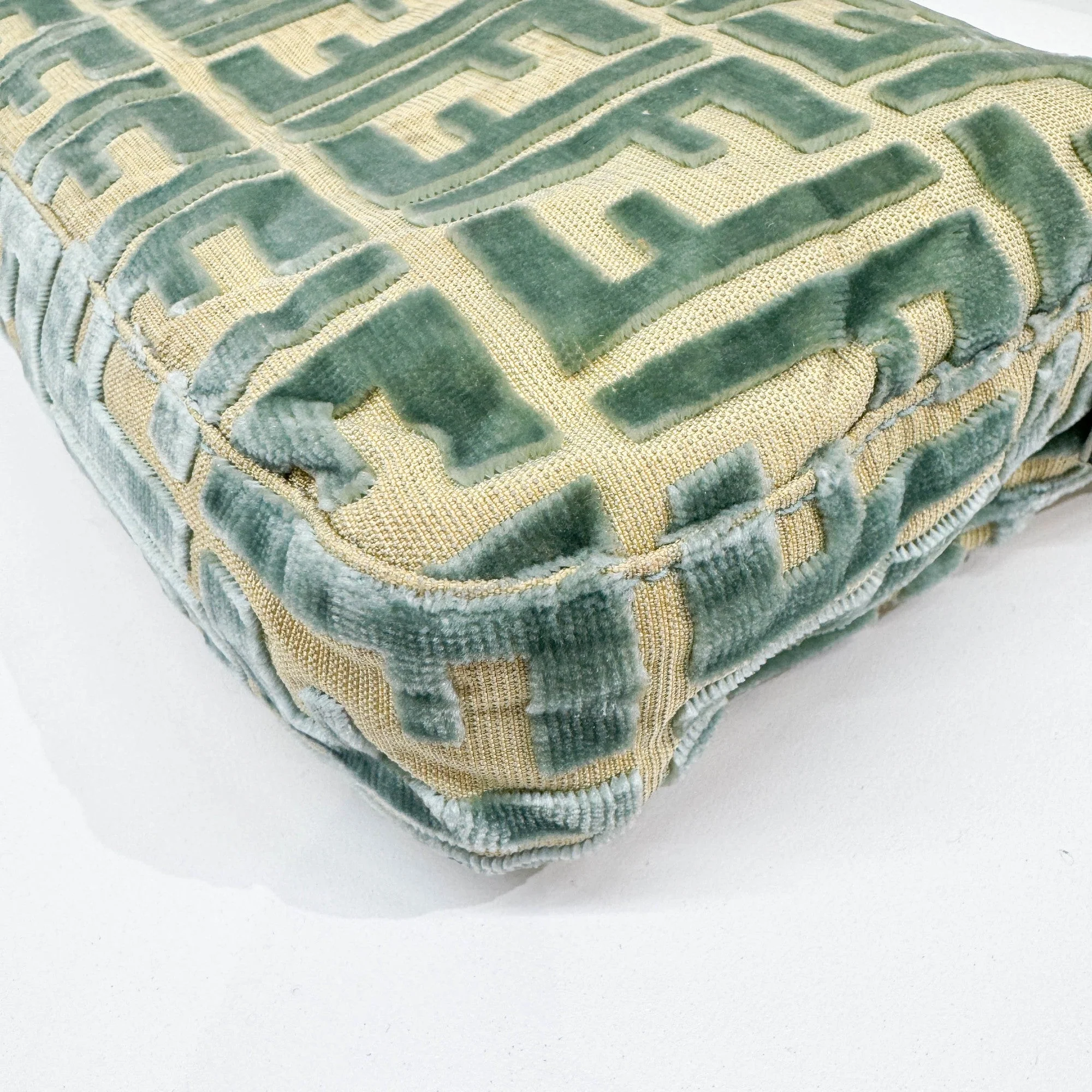 Baguette Rare Fondazione Lisio Collab Teal Green Zucca FF Double Velvet Shoulder Bag - Image 12