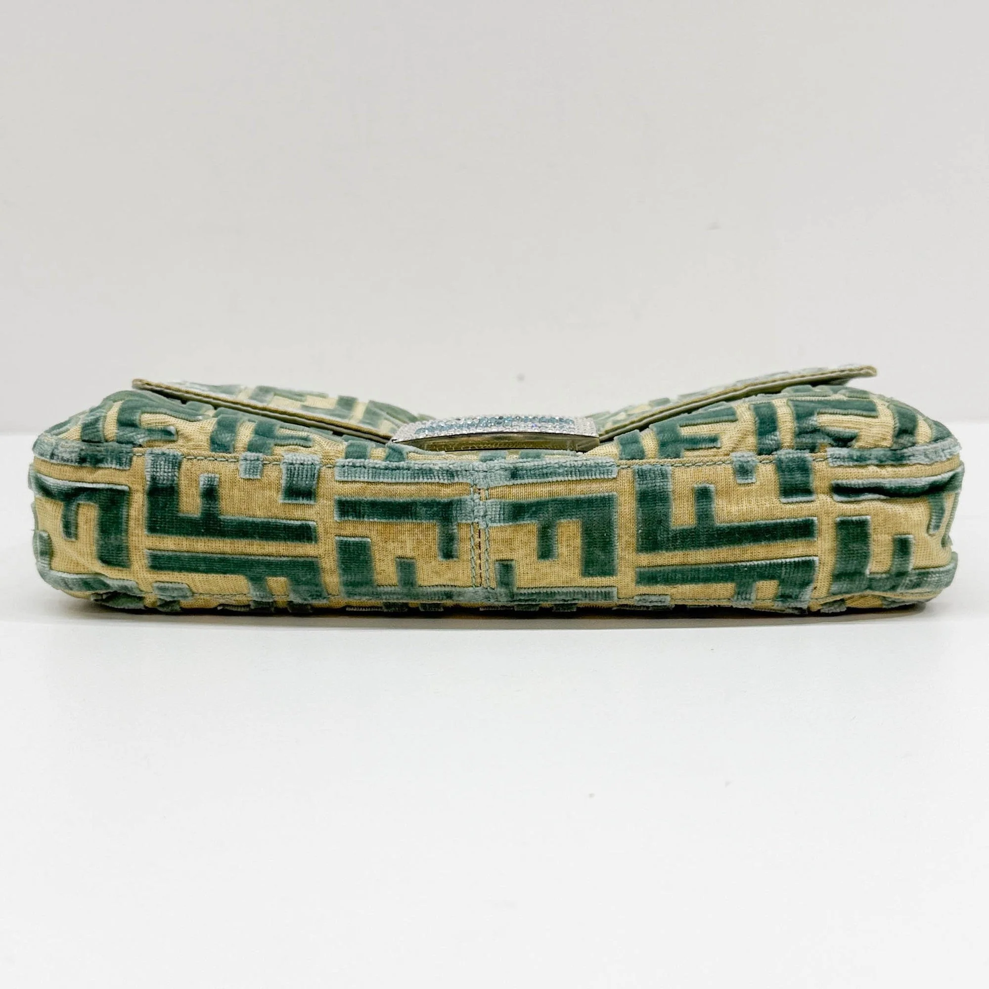 Baguette Rare Fondazione Lisio Collab Teal Green Zucca FF Double Velvet Shoulder Bag - Image 8