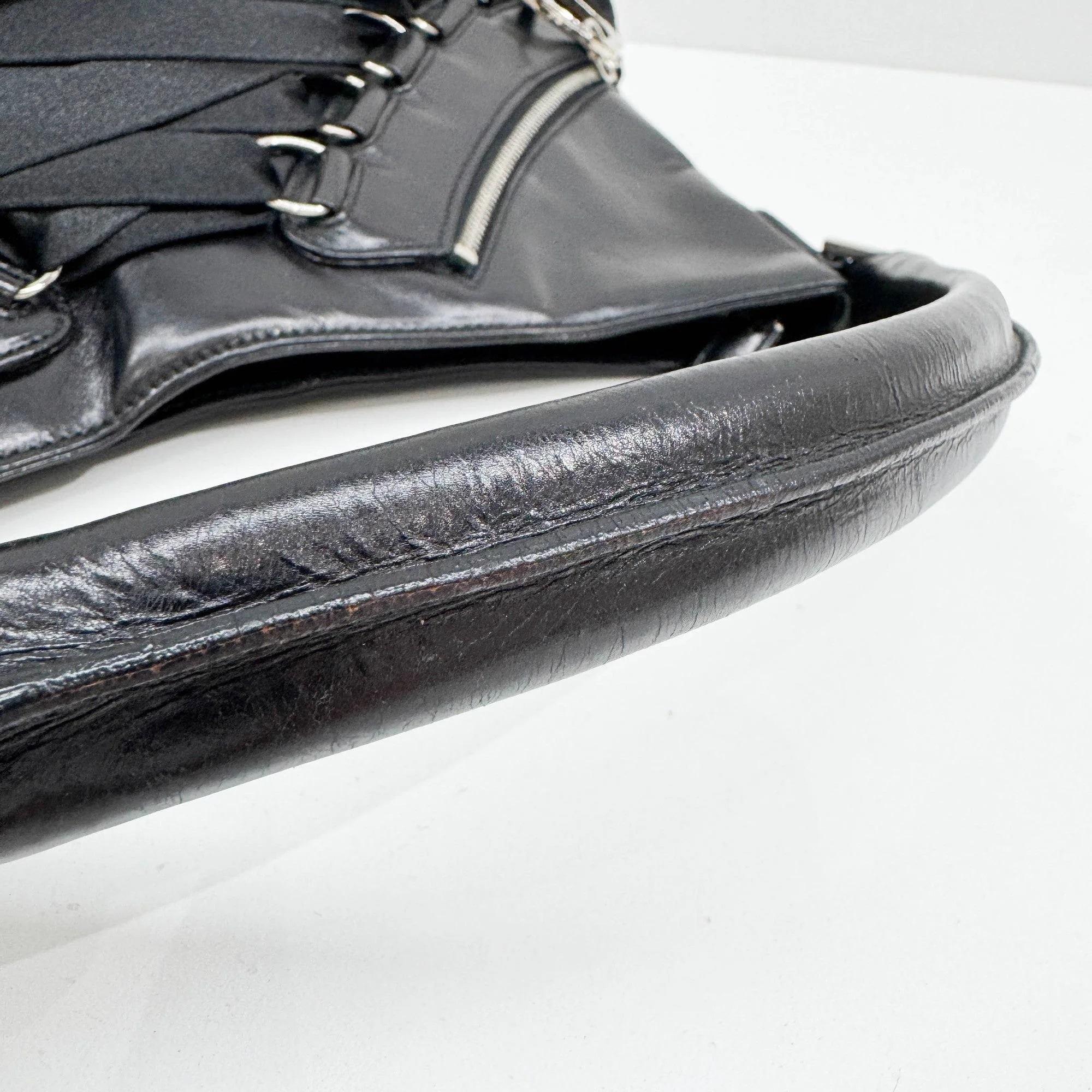 Ballet Corset Black Nylon & Leather Shoulder Bag - Image 8