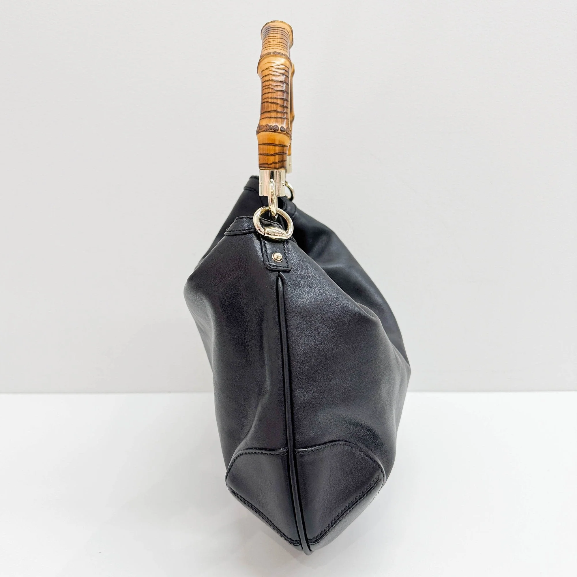 Bamboo Black Leather Hobo Bag - Image 4