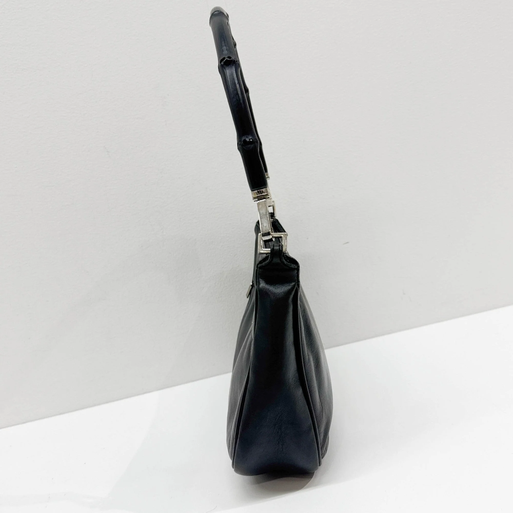 Bamboo Black Leather Shoulder Bag - Image 4